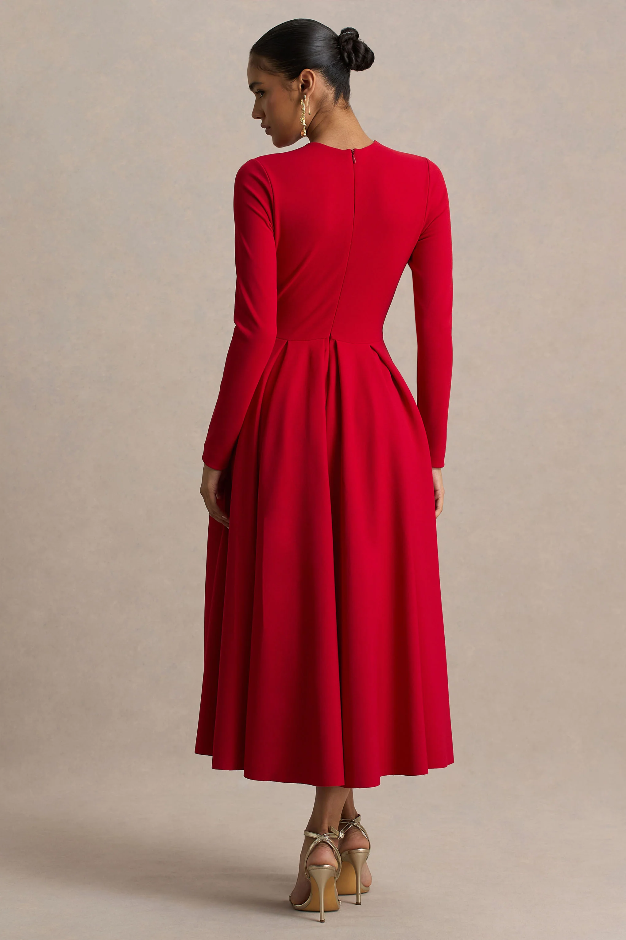 Bellamy | Red Crew-Neck Long-Sleeve Midi Dress - Image 2