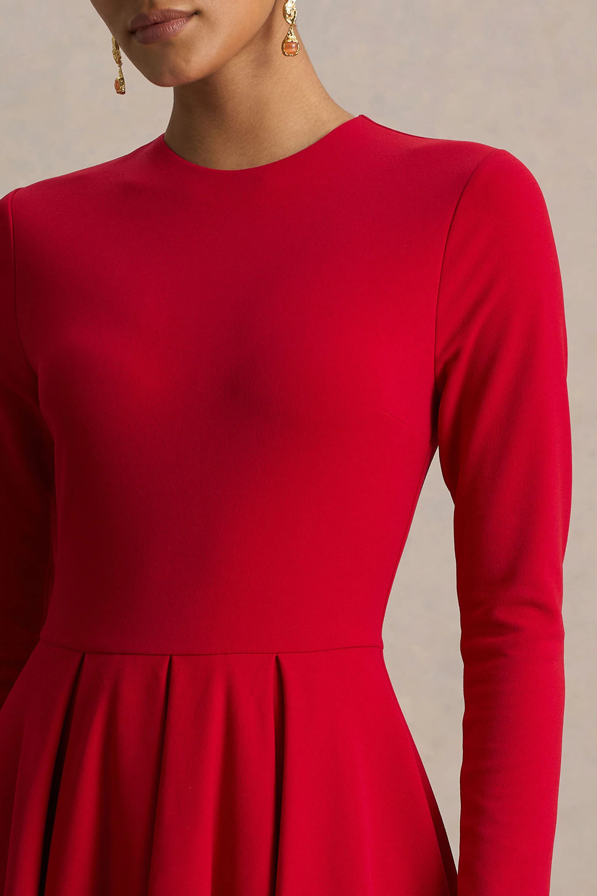 Bellamy | Red Crew-Neck Long-Sleeve Midi Dress - Image 3