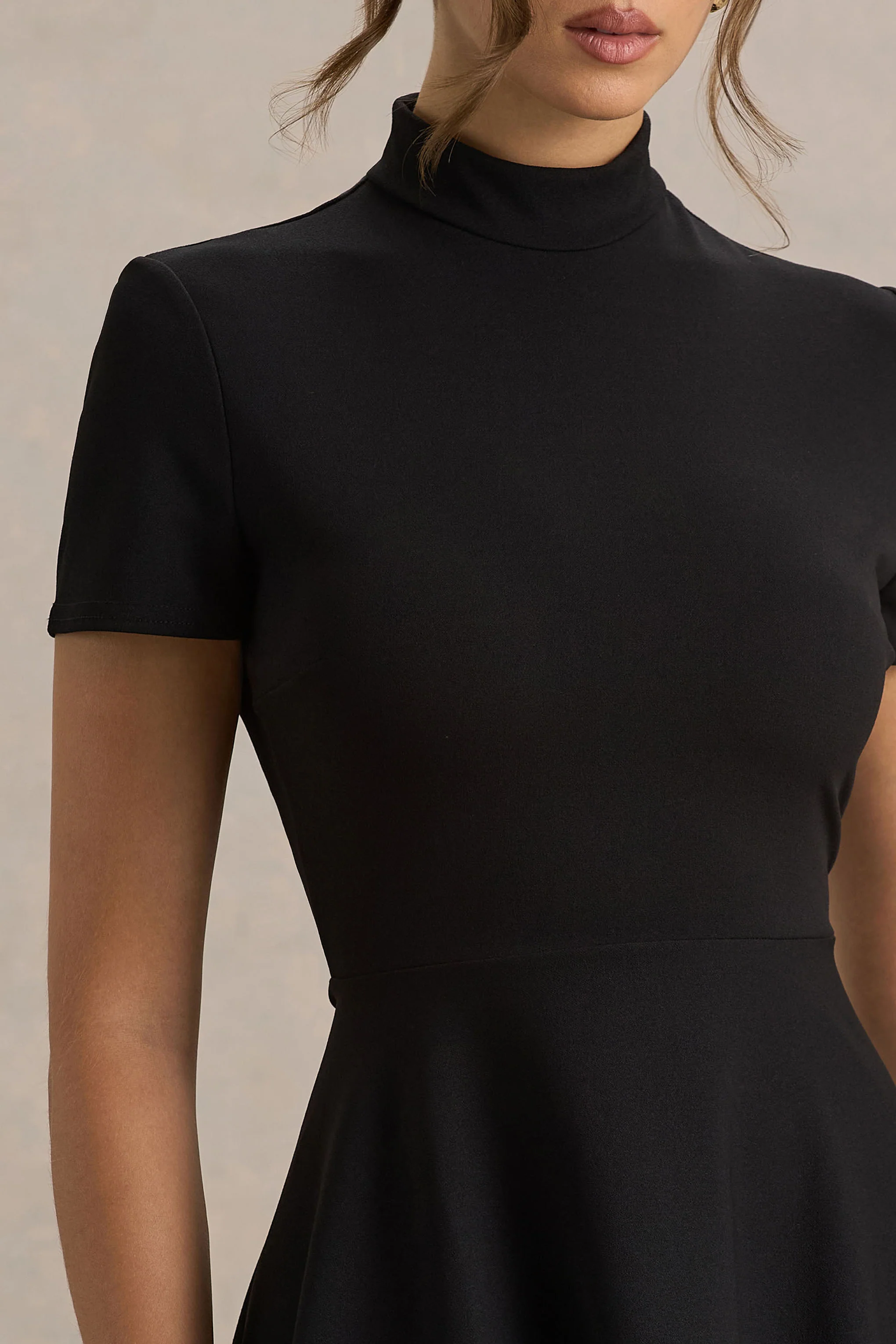 Bellona | Black High-Neck High-Low Midi Dress - Image 6
