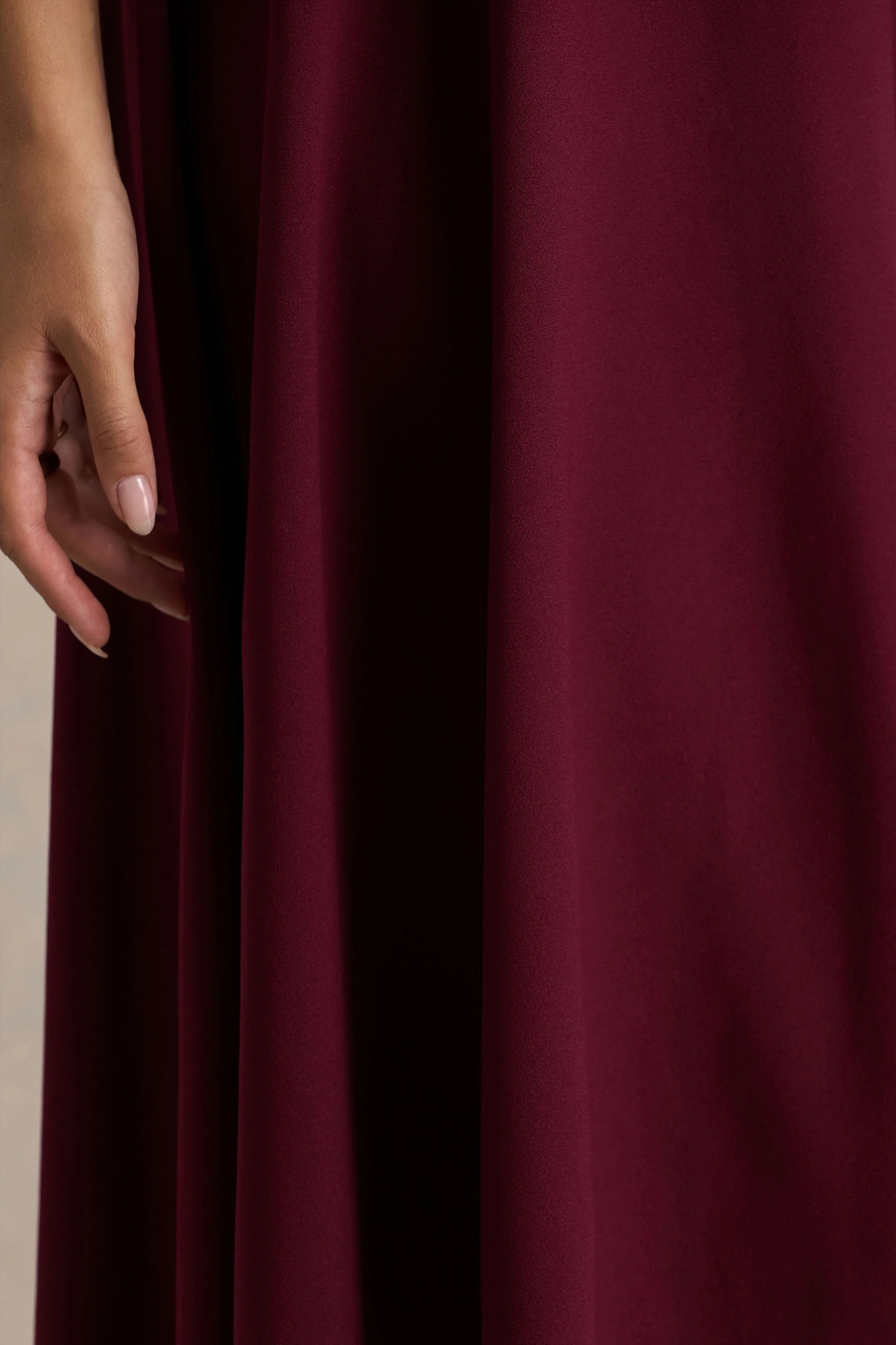 Bellona | Burgundy High-Neck High-Low Midi Dress - Image 6