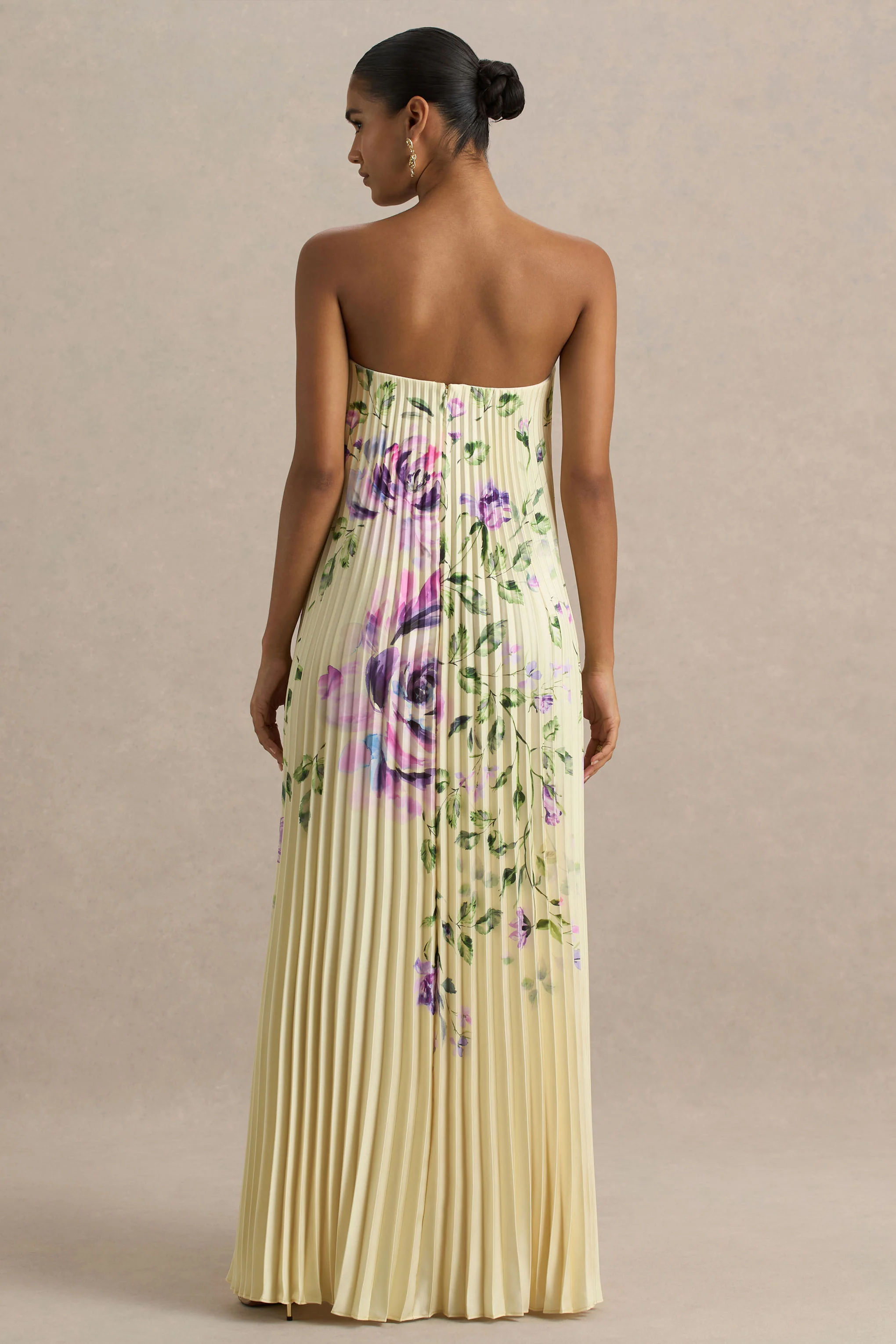 Bergamot | Lemon Rose Print Satin Sweetheart Maxi Dress - Image 2