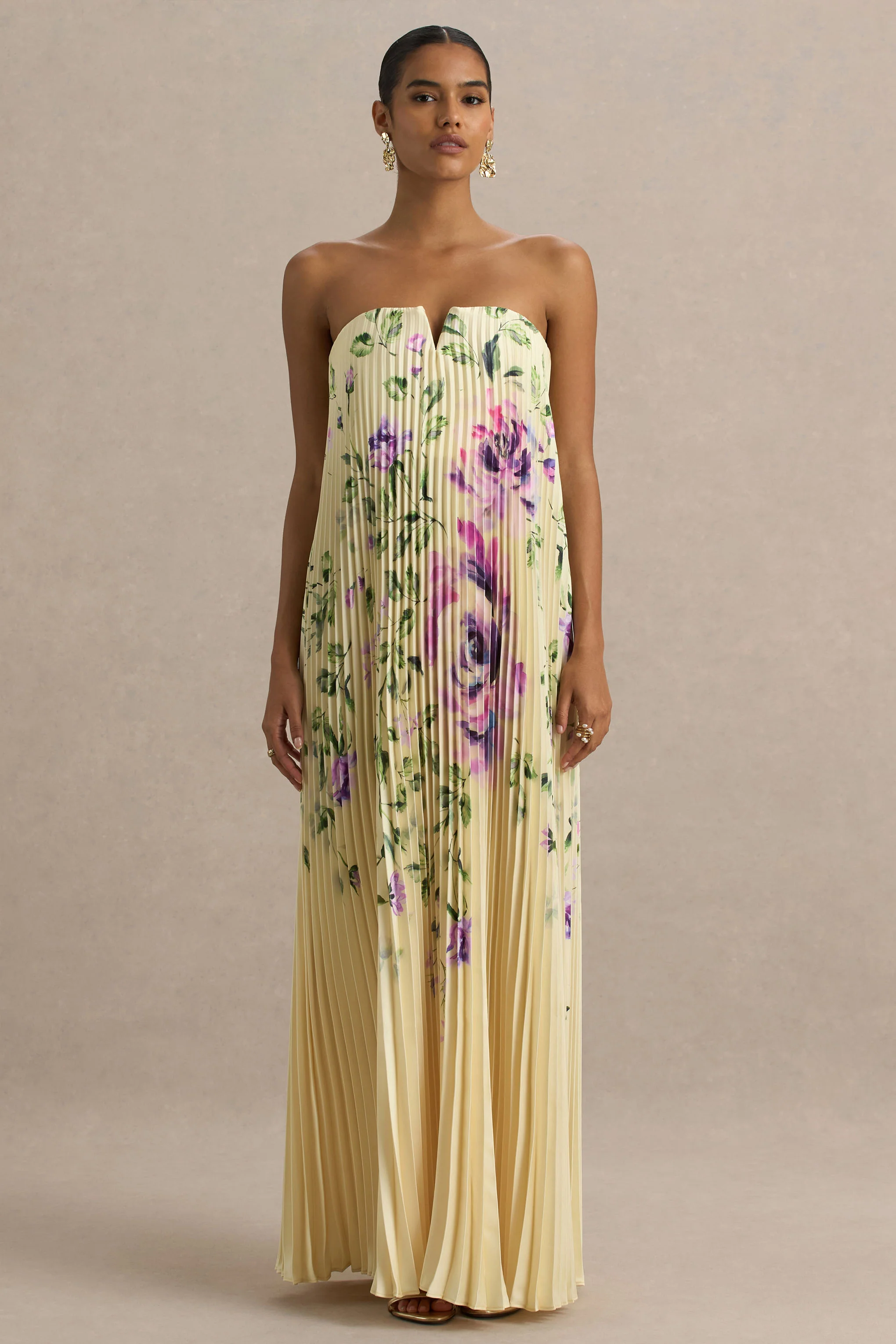Bergamot | Lemon Rose Print Satin Sweetheart Maxi Dress - Image 7