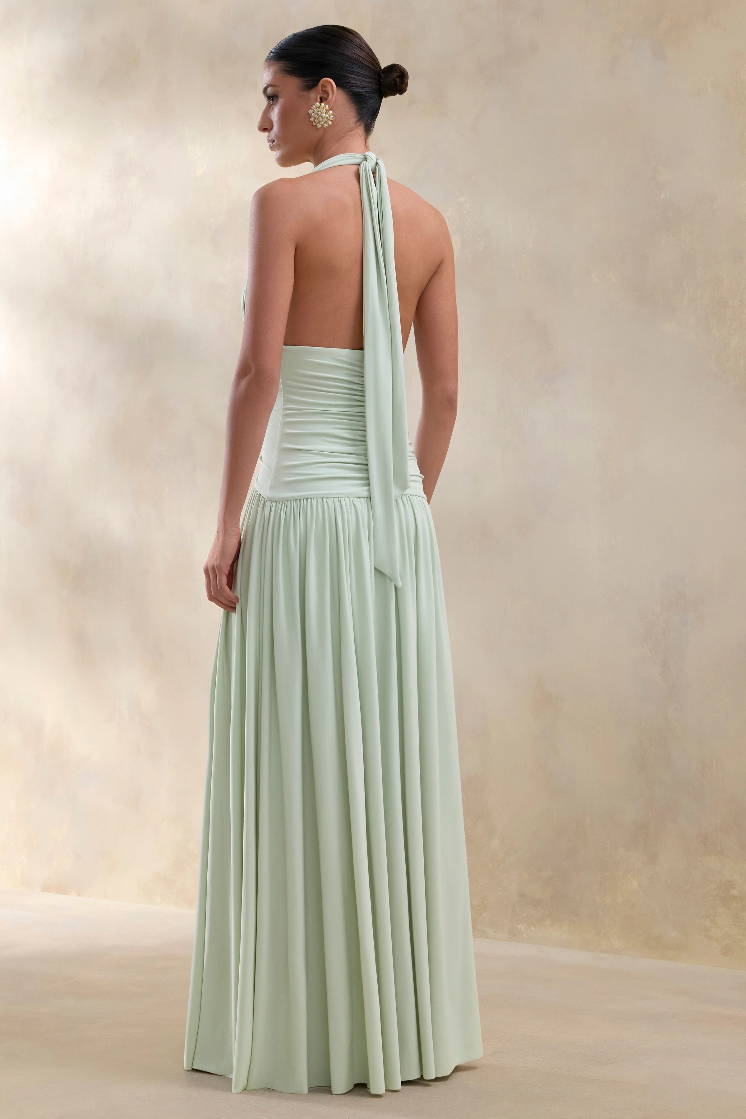 Bettina | Sage Plunge-Neck Maxi Dress With Gathered-Detailing - Image 2