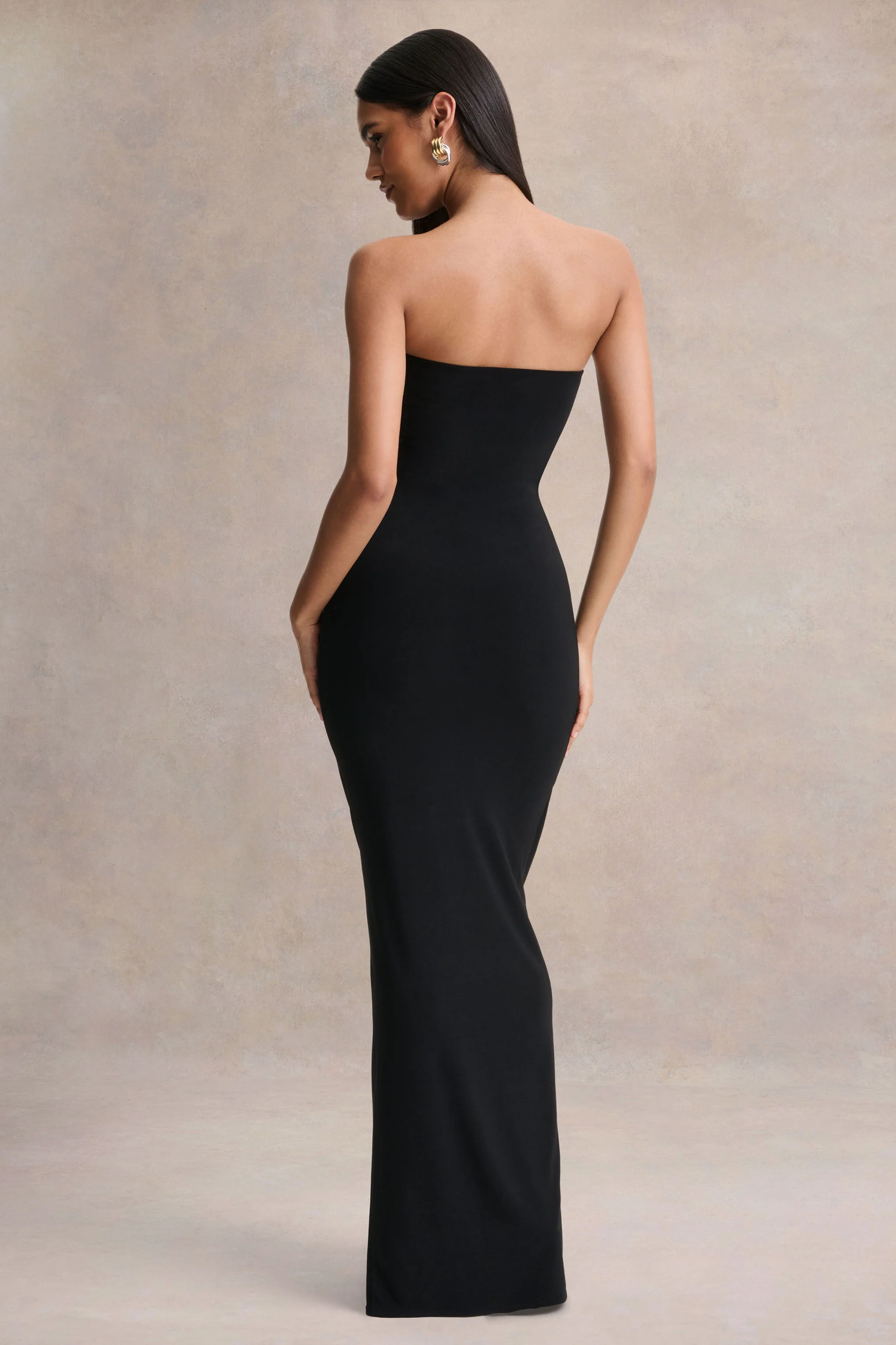 Beverly | Black Bandeau Maxi Dress With Gathered-Detailing - Image 3