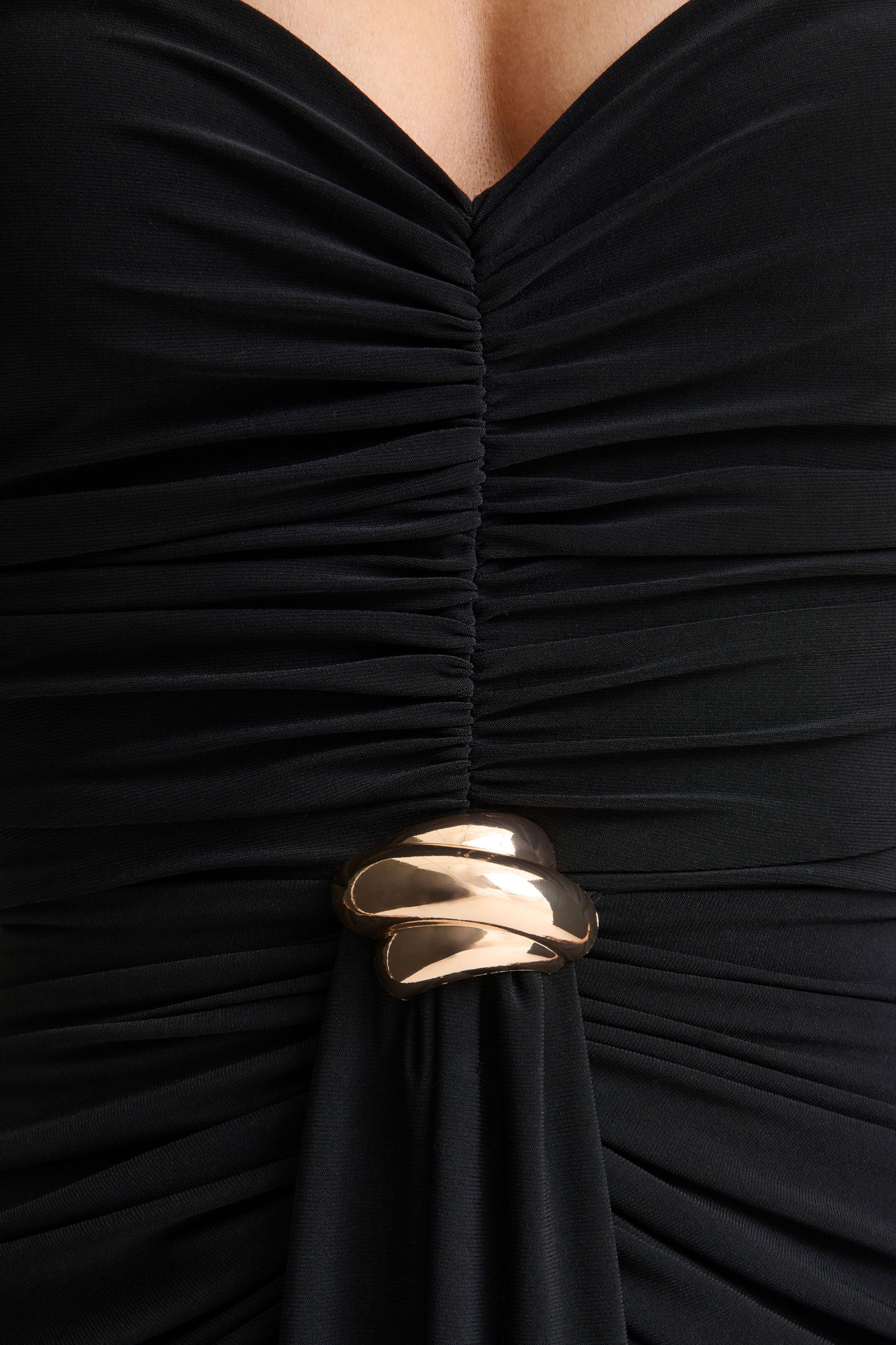 Beverly | Black Bandeau Maxi Dress With Gathered-Detailing - Image 7