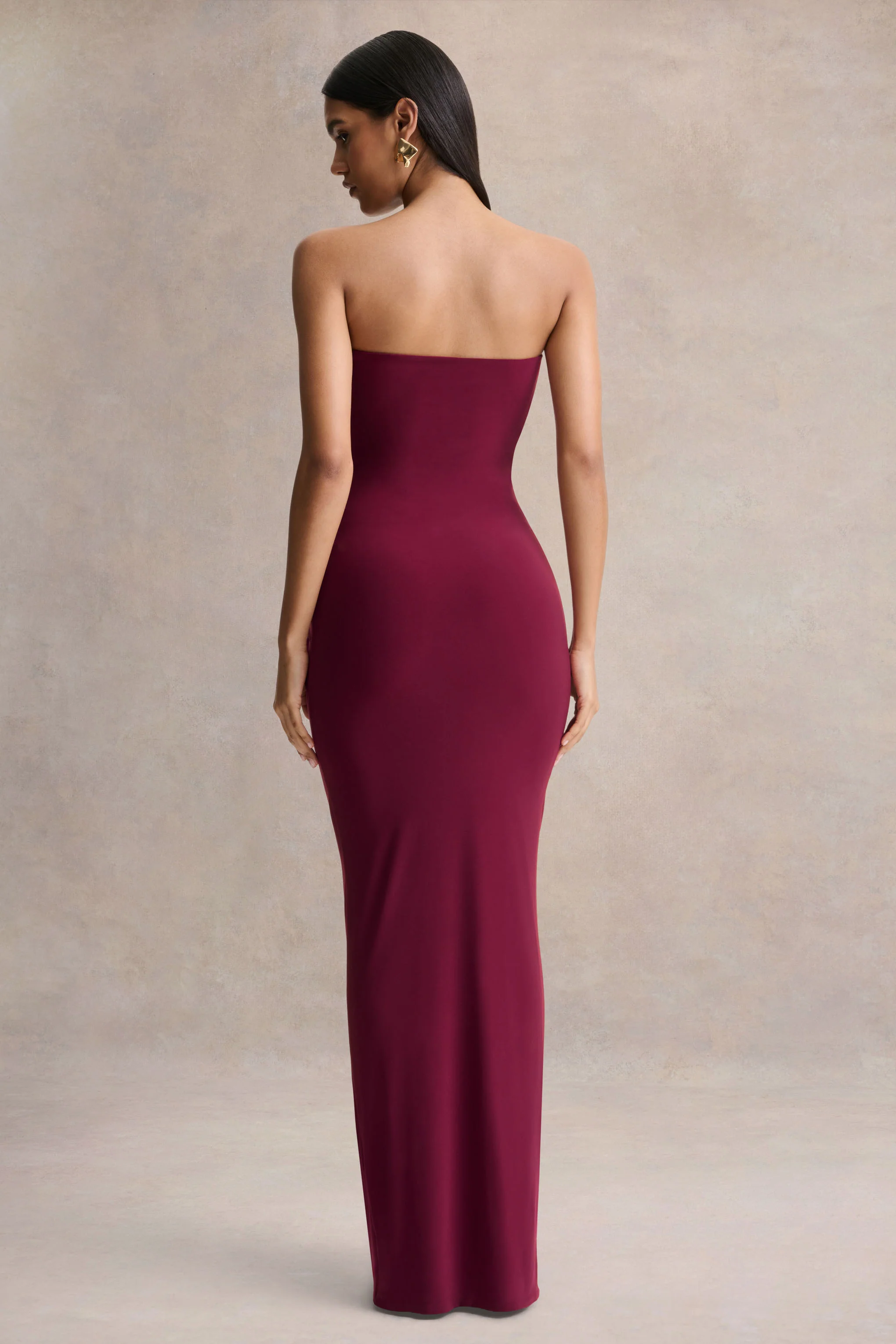 Beverly | Burgundy Bandeau Maxi Dress With Gathered-Detailing - Image 2