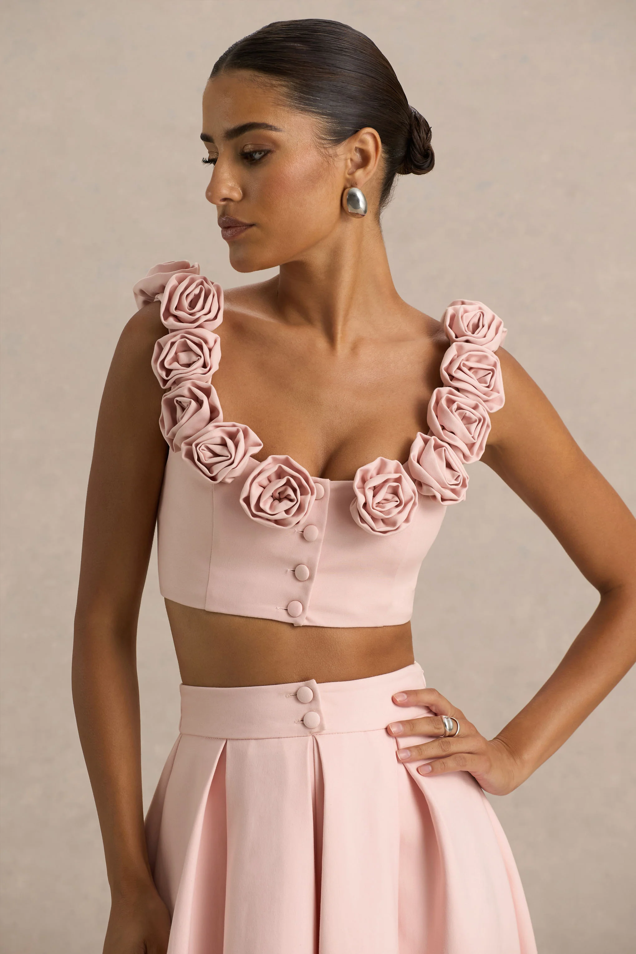 Blade | Baby Pink Scoop-Neck Crop Top With Corsage Details - Image 2