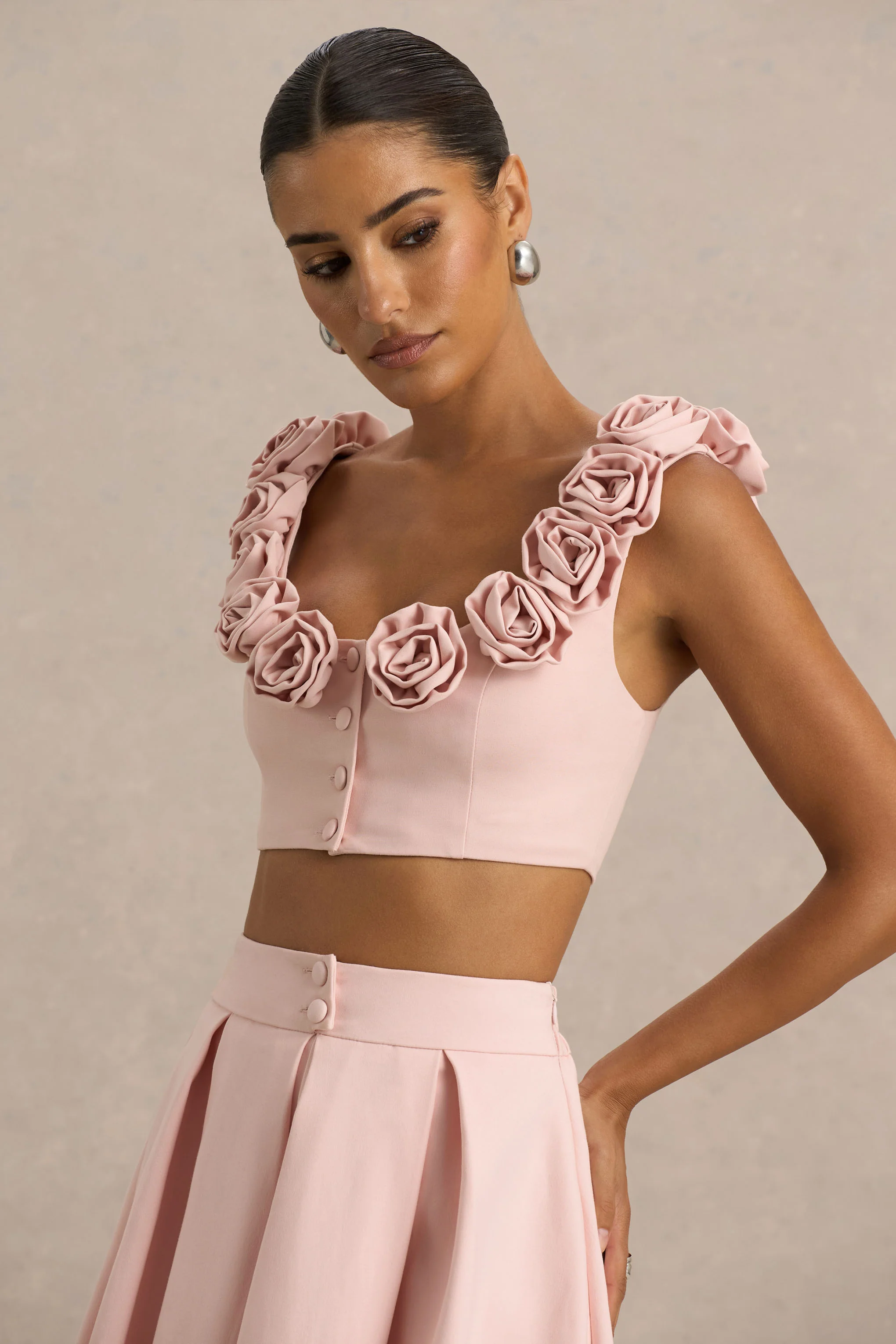 Blade | Baby Pink Scoop-Neck Crop Top With Corsage Details - Image 6