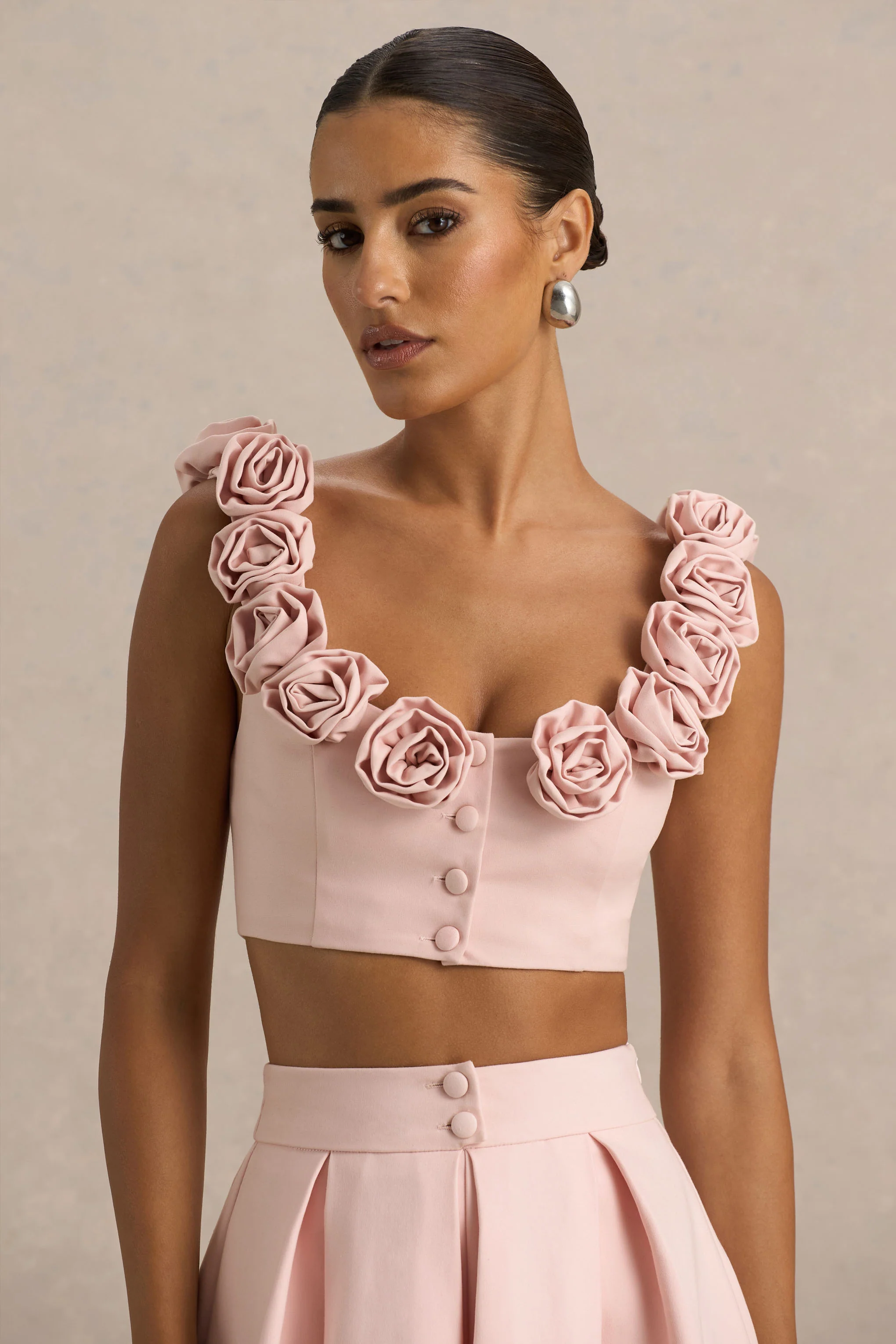Blade | Baby Pink Scoop-Neck Crop Top With Corsage Details - Image 7