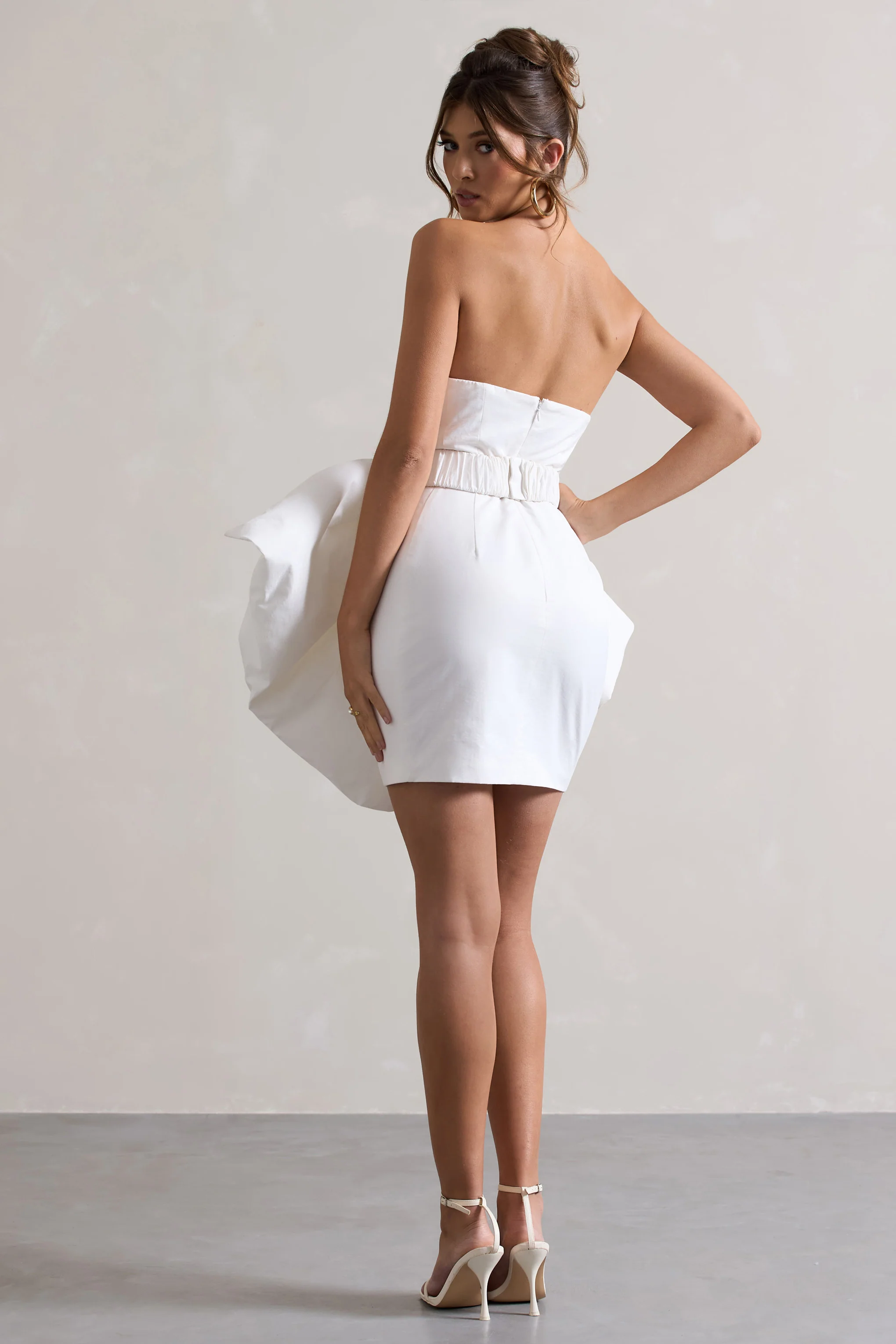 Bladen | Cream Bandeau Mini Dress With Detachable Bow Skirt - Image 2