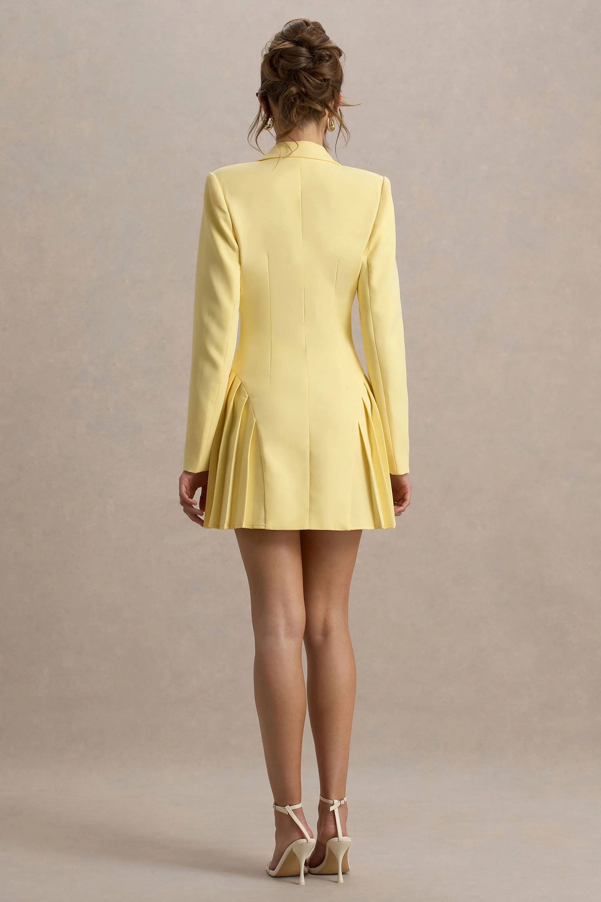Blossoming | Lemon Plunge-Neck Tailored Mini Dress With Pleating - Image 2