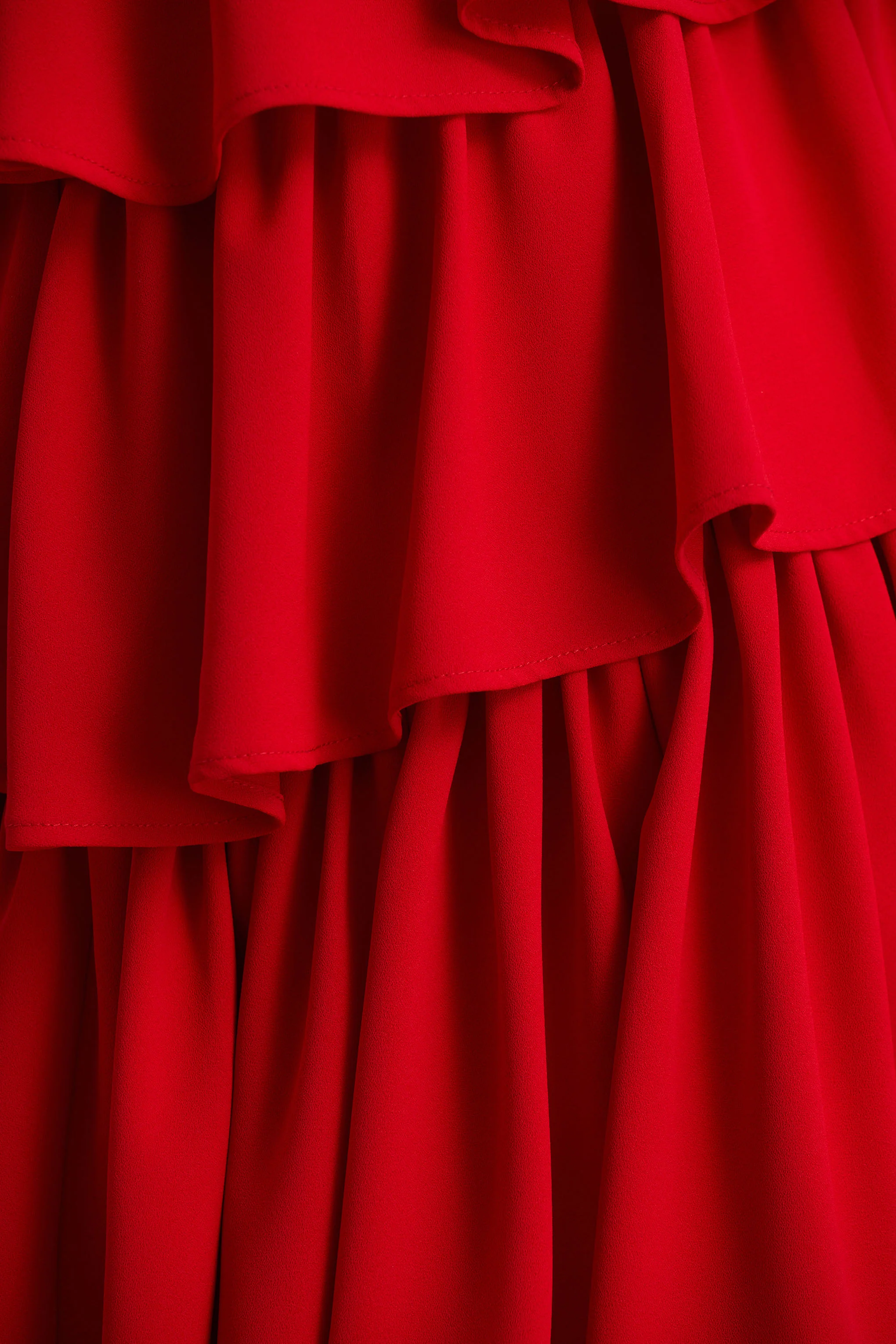 Bogota | Red Plunge-Neck Maxi Dress With Ruffling Details And Front High Split - Image 5