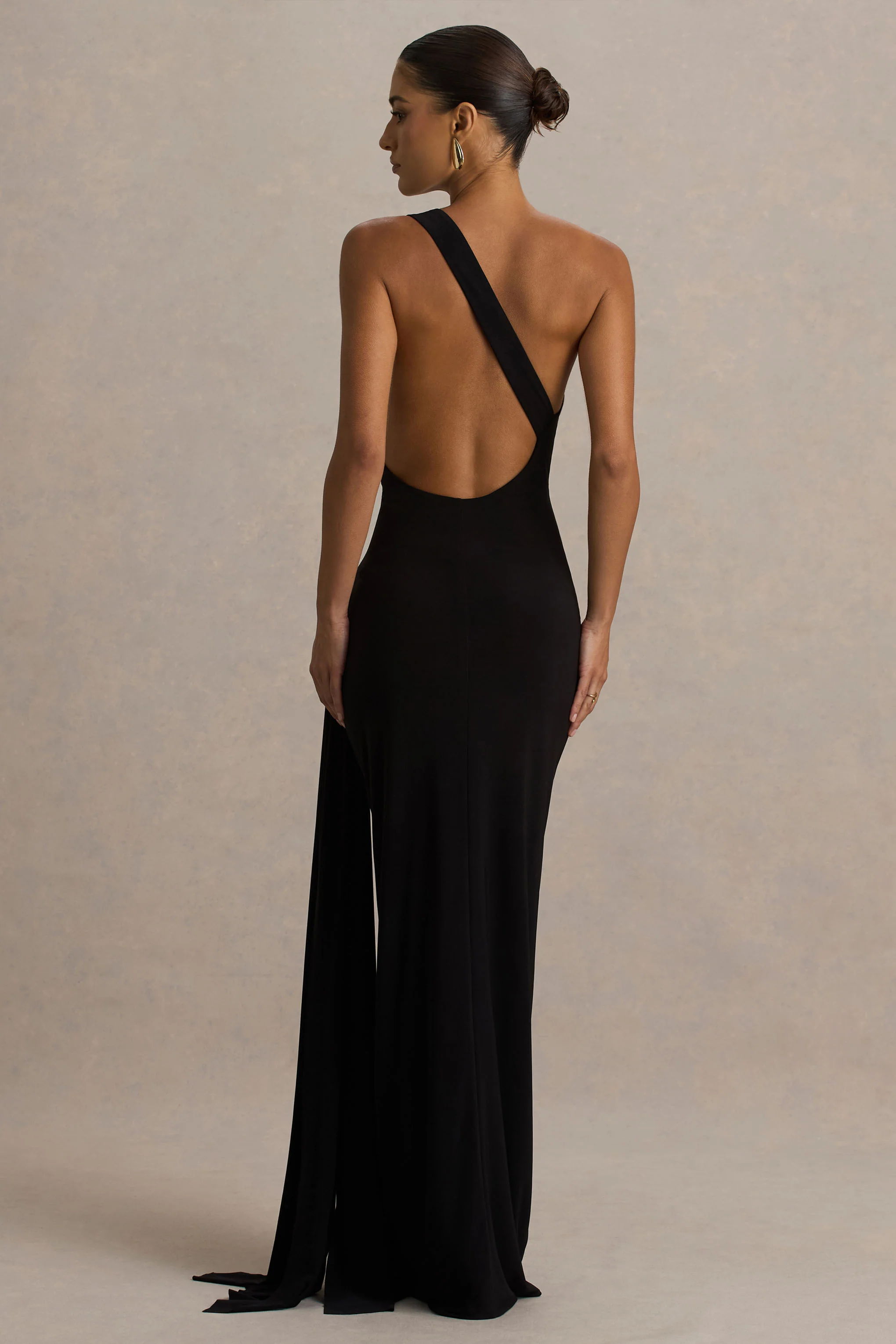 Bonnie | Black Asymmetric-Neck Maxi Dress With Open-Back - Image 3