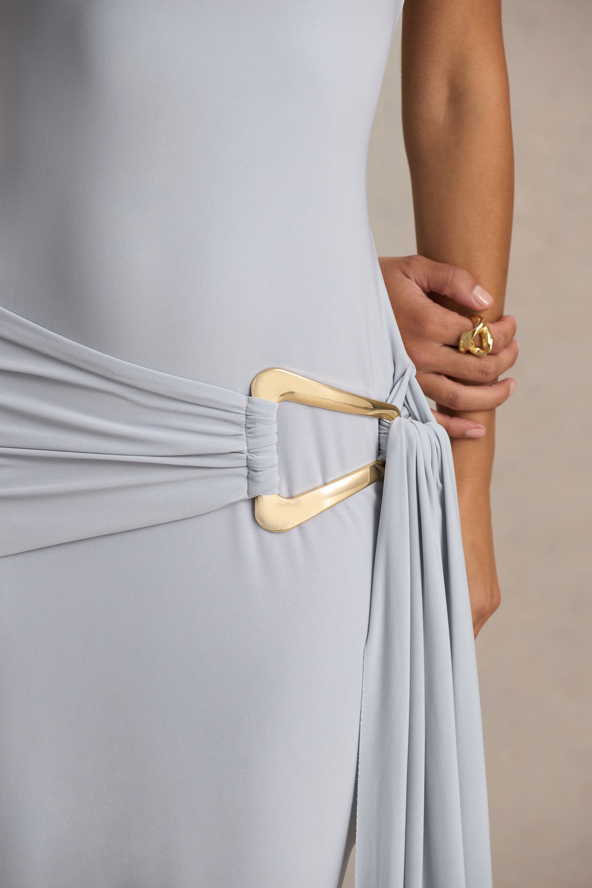 Bonnie | Blue Asymmetric-Neck Maxi Dress With Open-Back - Image 5