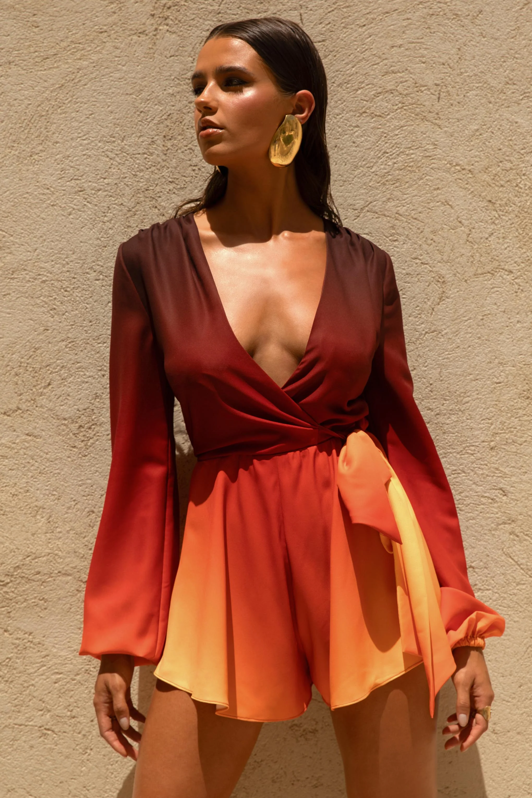 Boss | Ombre Playsuit with Plunge Neckline and Bow Detail - Image 6