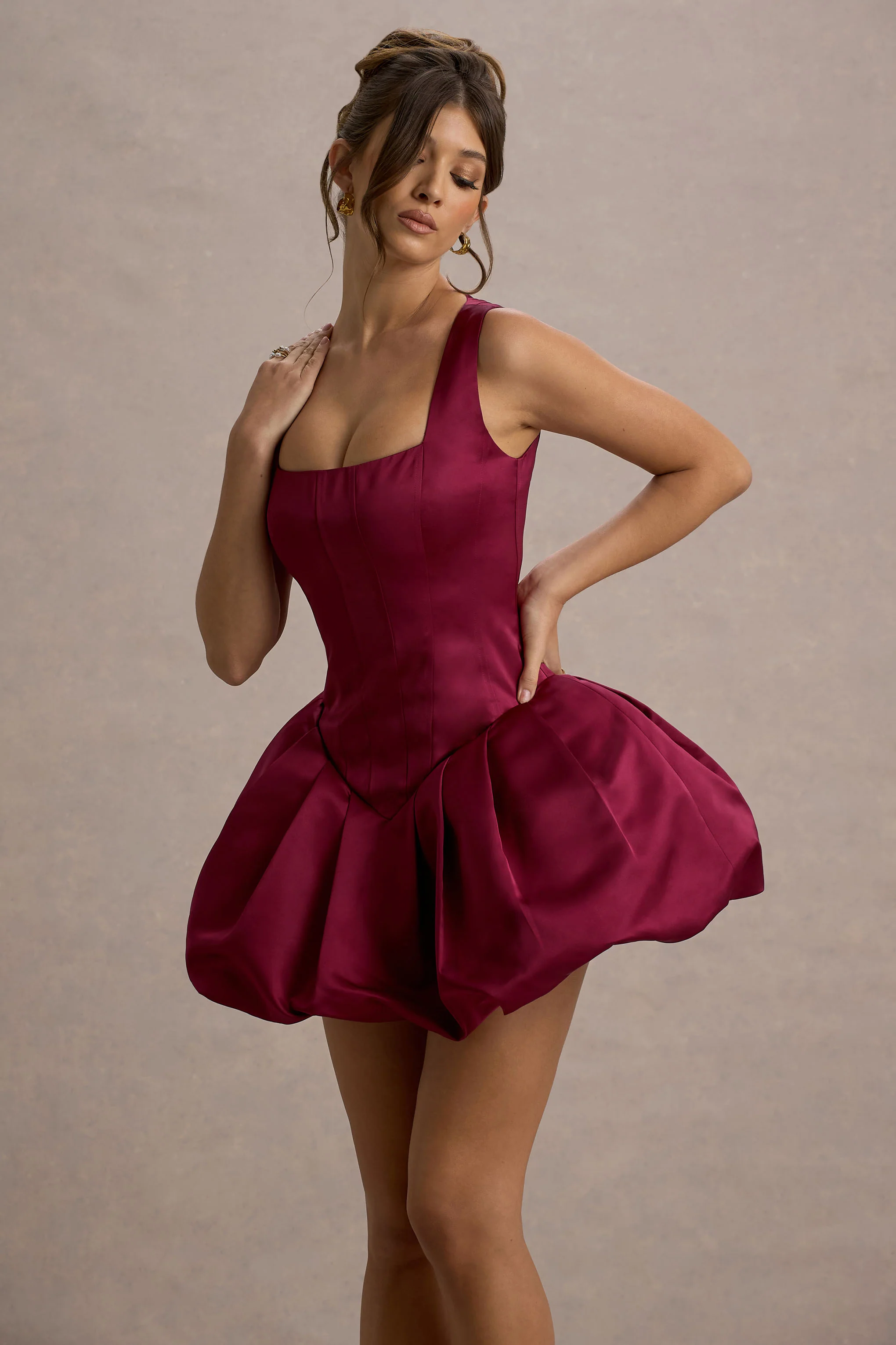 Bramble | Port Satin Square-Neck Puffball Mini Dress - Image 3