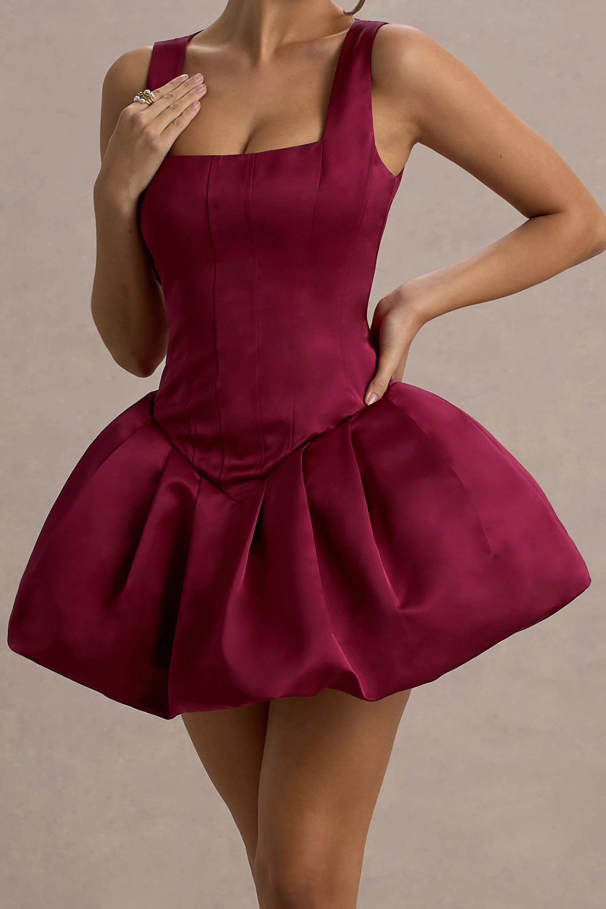 Bramble | Port Satin Square-Neck Puffball Mini Dress - Image 6