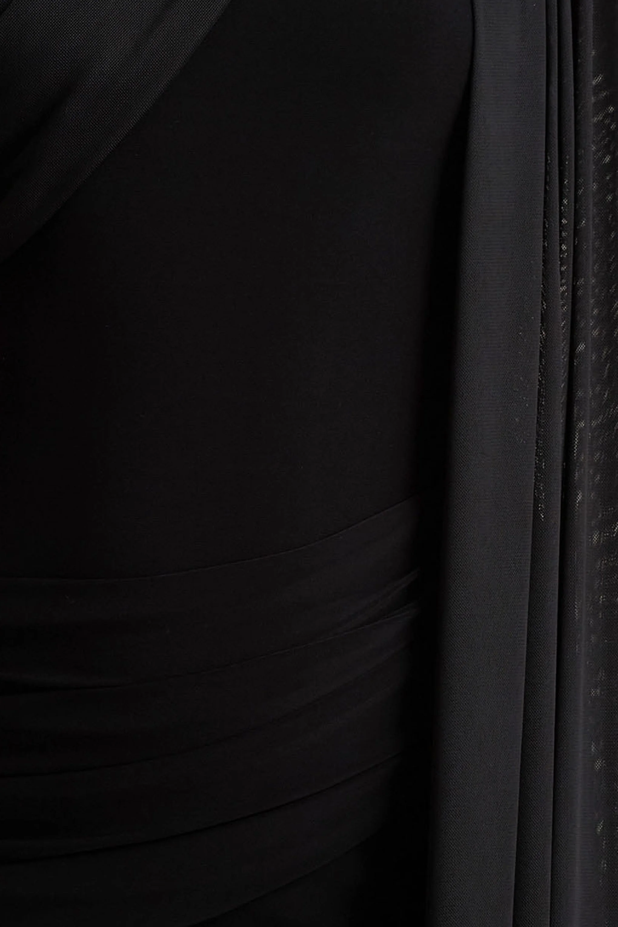 Brenda | Black Crew-Neck Maxi Dress With Mesh Cape And Sash - Image 6