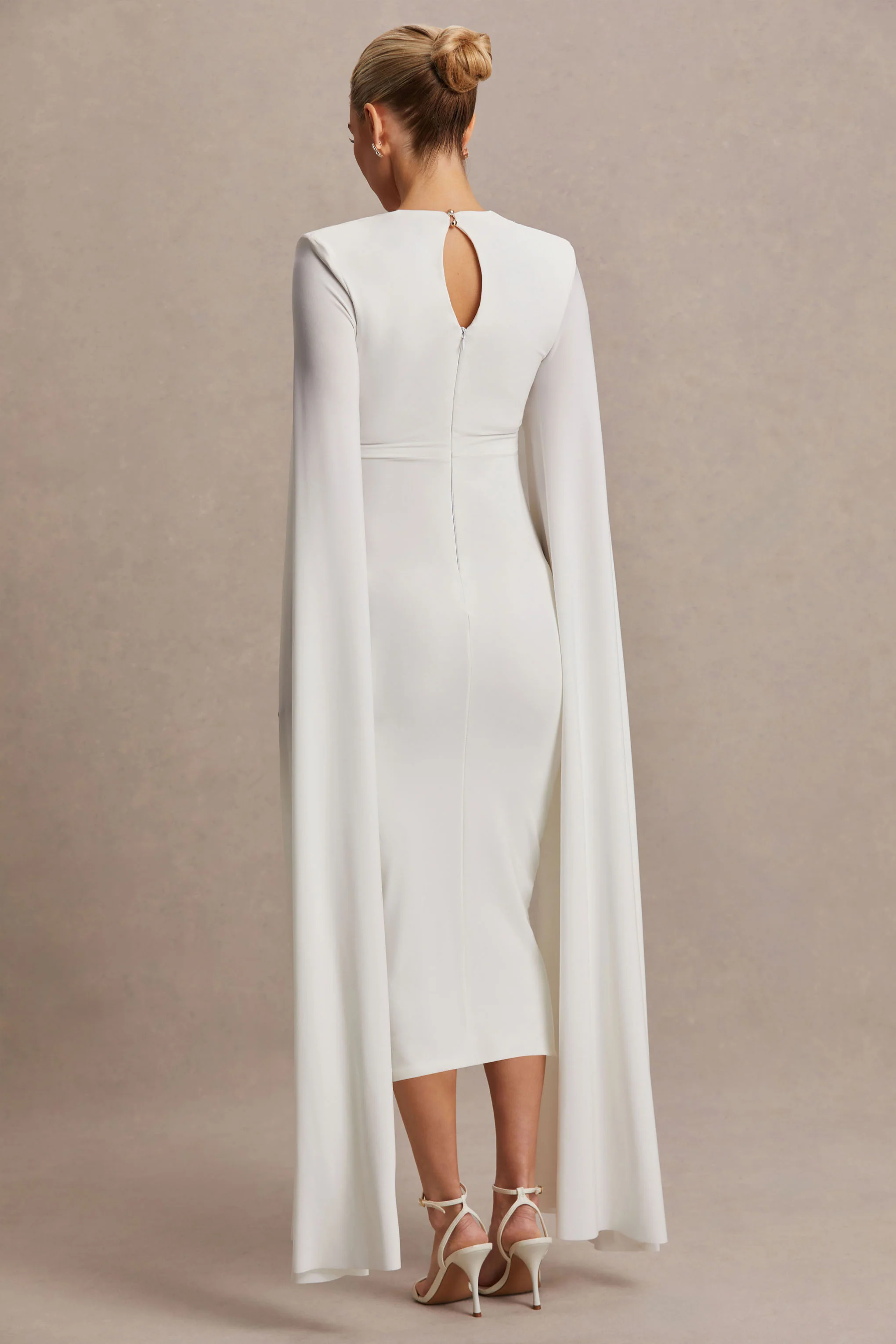 Flawless | White Square-Neck Maternity Midi Dress With Cape-Sleeves - Image 2