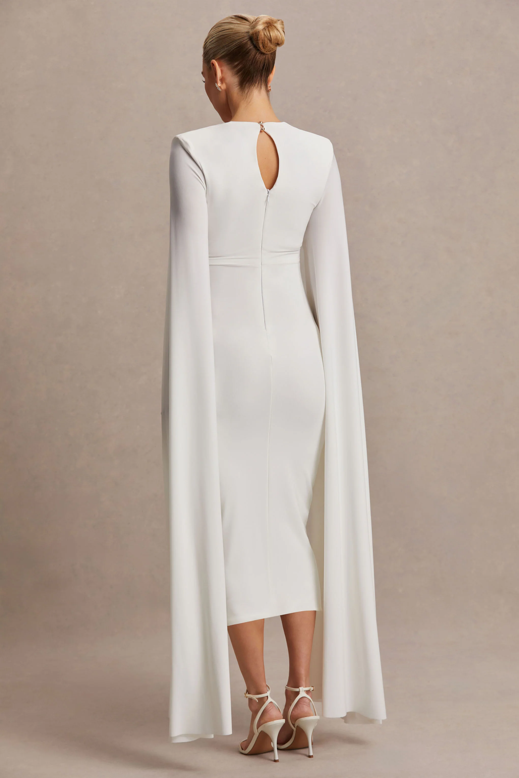 Flawless | White Square-Neck Maternity Midi Dress With Cape-Sleeves - Image 8