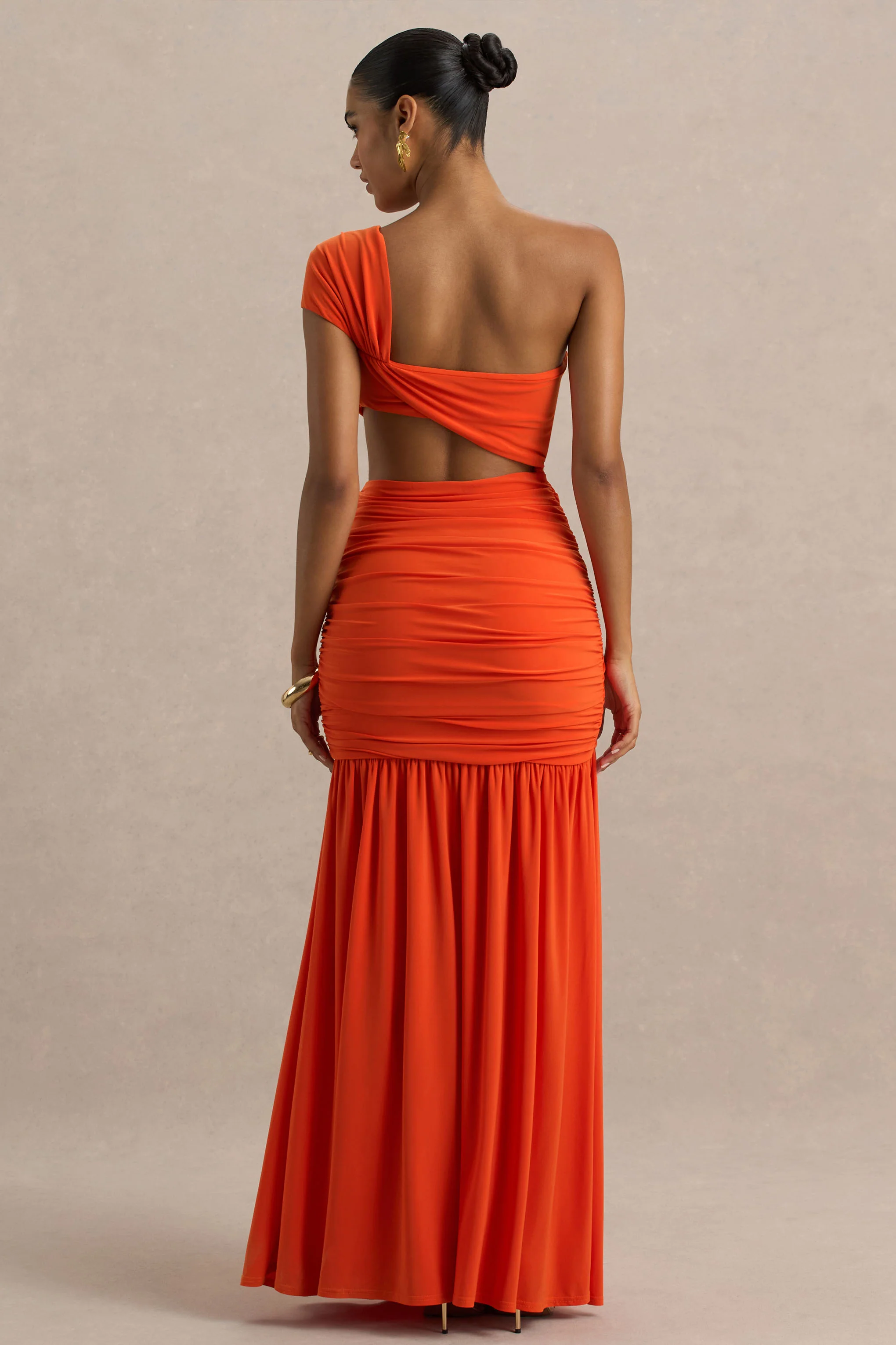 Cadiz | Orange Asymmetric Maxi Dress With Cut-Out Detail and Open-Back - Image 2