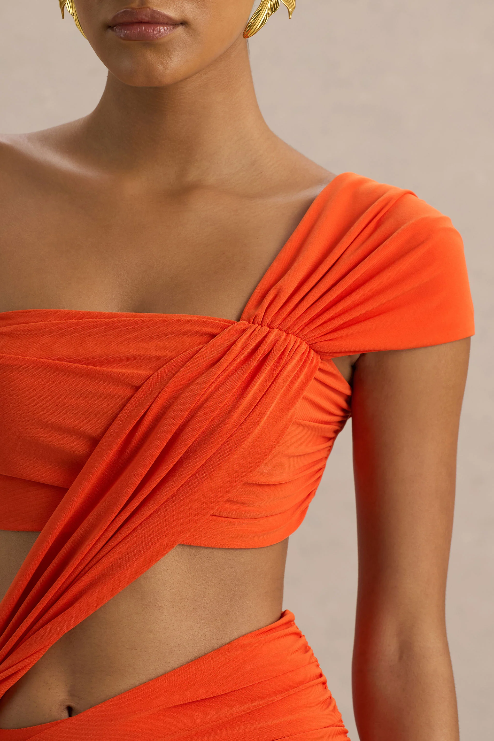 Cadiz | Orange Asymmetric Maxi Dress With Cut-Out Detail and Open-Back - Image 6