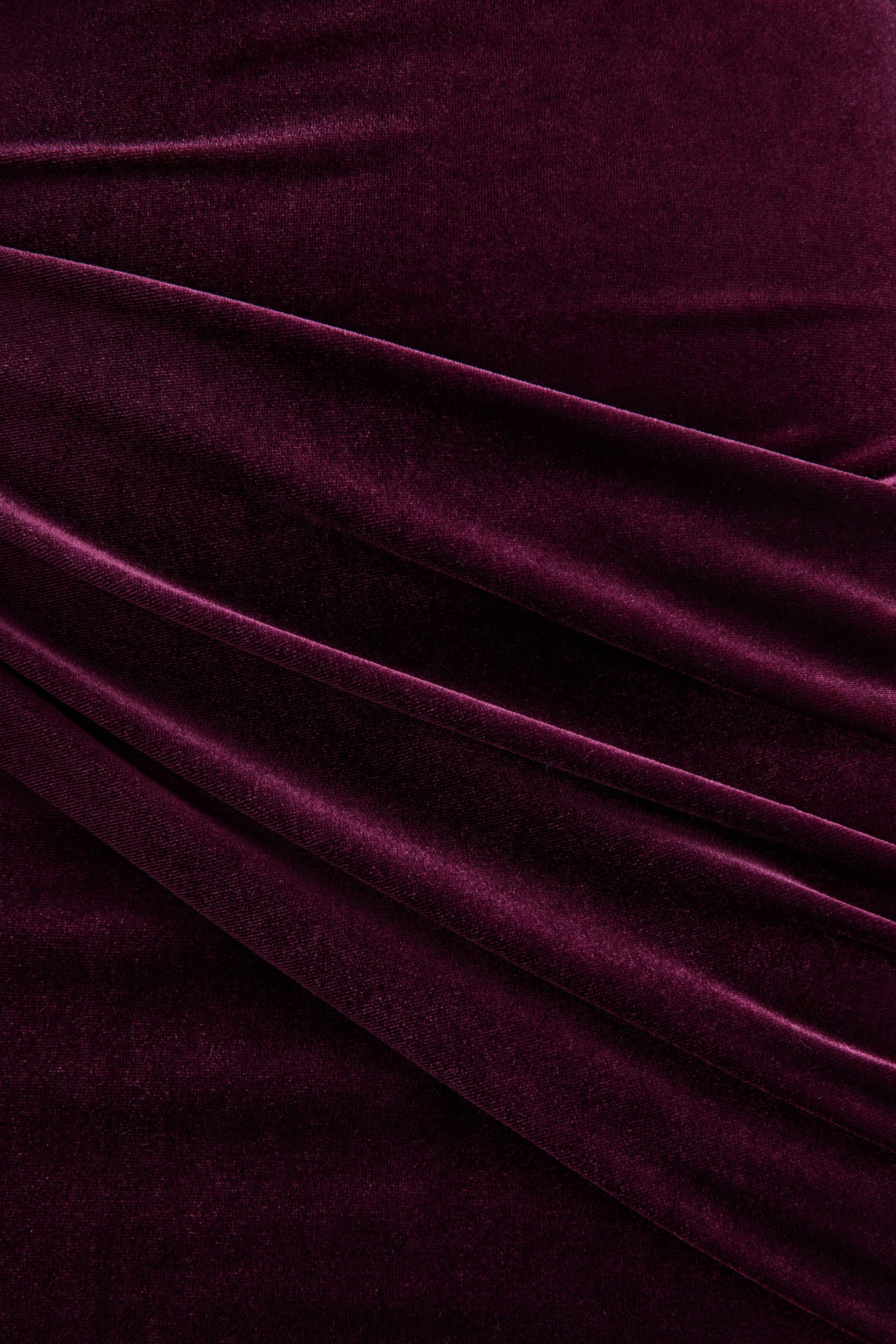 Cambria | Plum Velvet High-Neck Maxi Dress With Draped-Detailing - Image 7