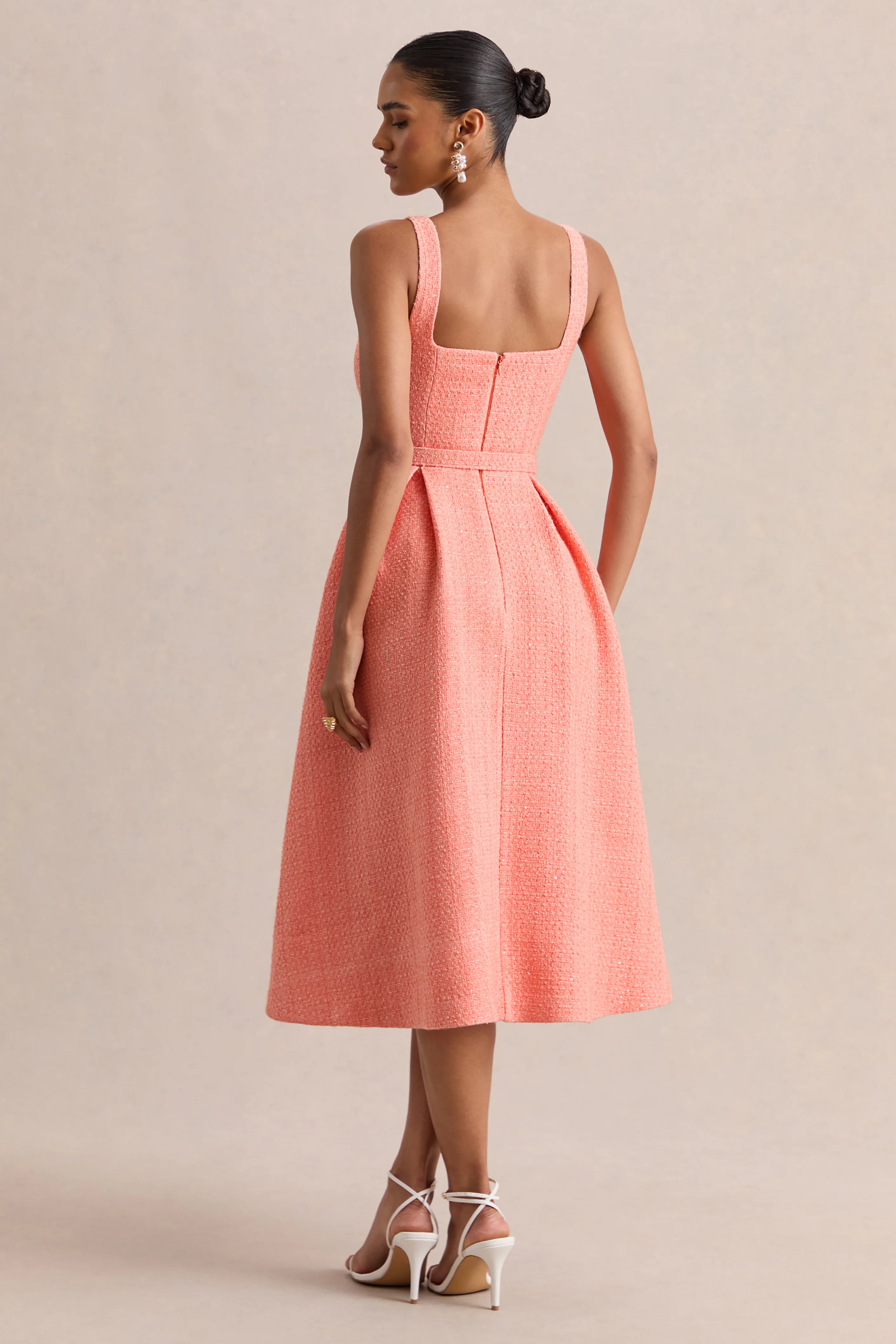 Camoria | Coral Boucle Square-Neck Midi Dress - Image 2