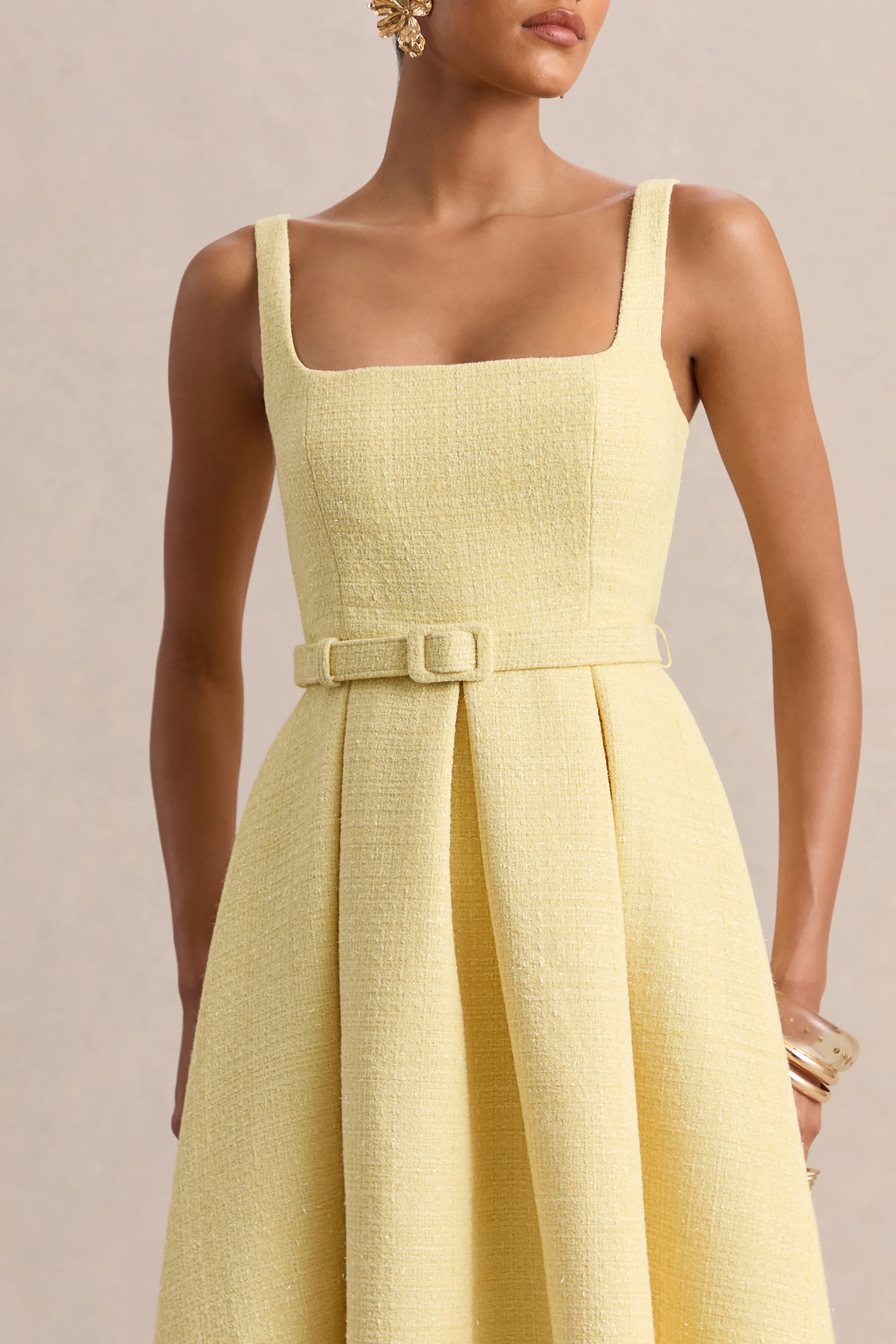 Camoria | Lemon Boucle Square-Neck Midi Dress - Image 3