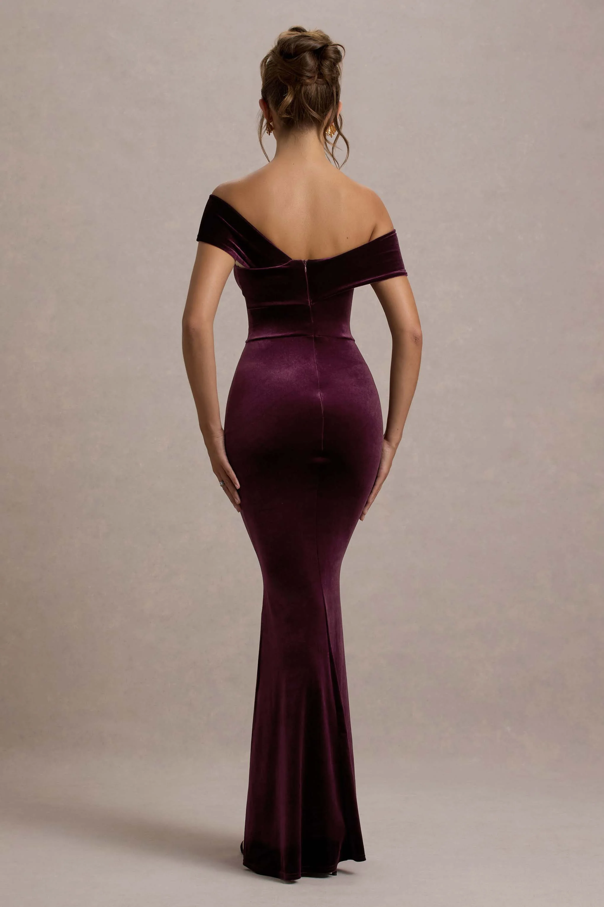 Candela | Port Velvet Asymmetric Bardot Maxi Dress - Image 2