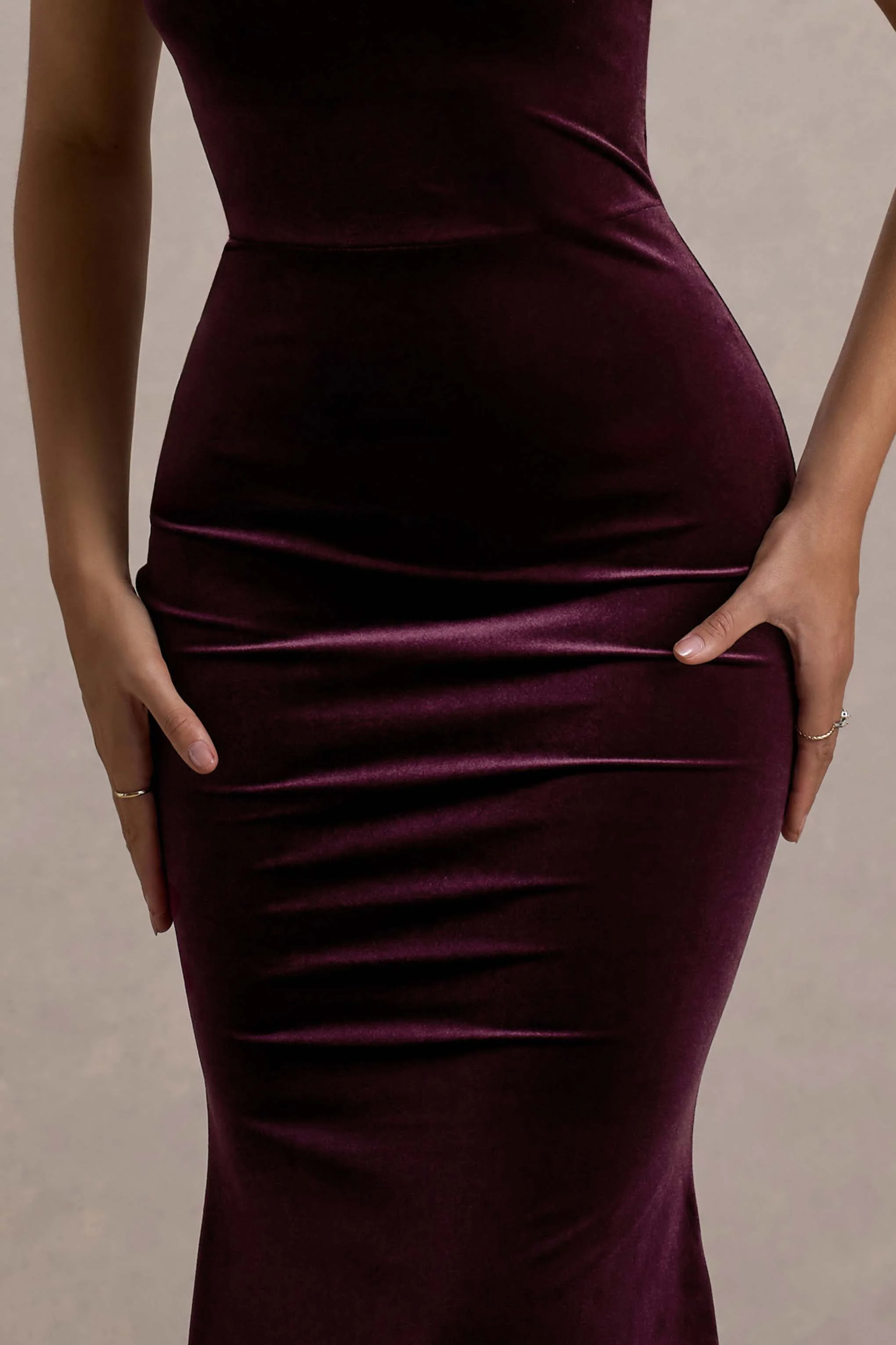 Candela | Port Velvet Asymmetric Bardot Maxi Dress - Image 6