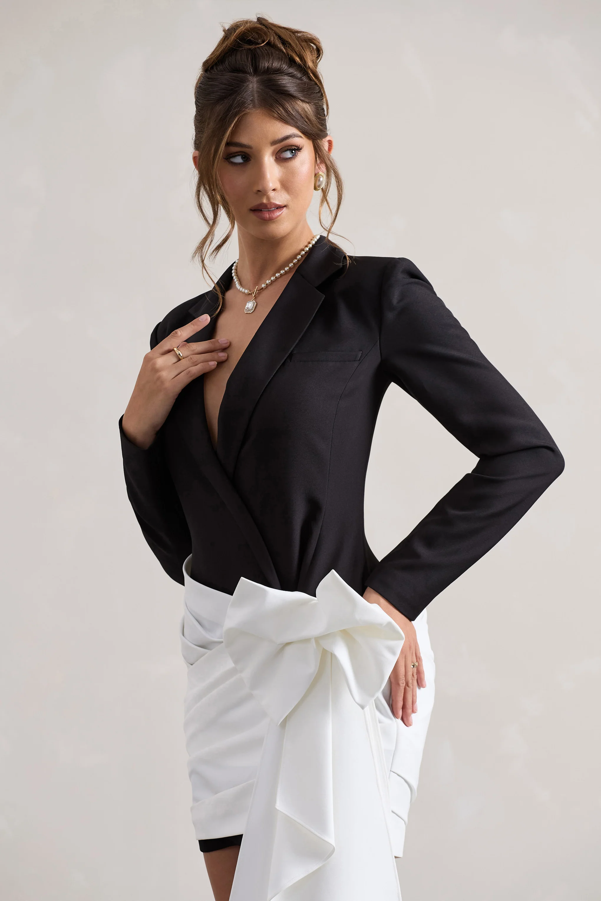 Capital | Black Tailored Blazer Mini Dress With Side Drape - Image 3