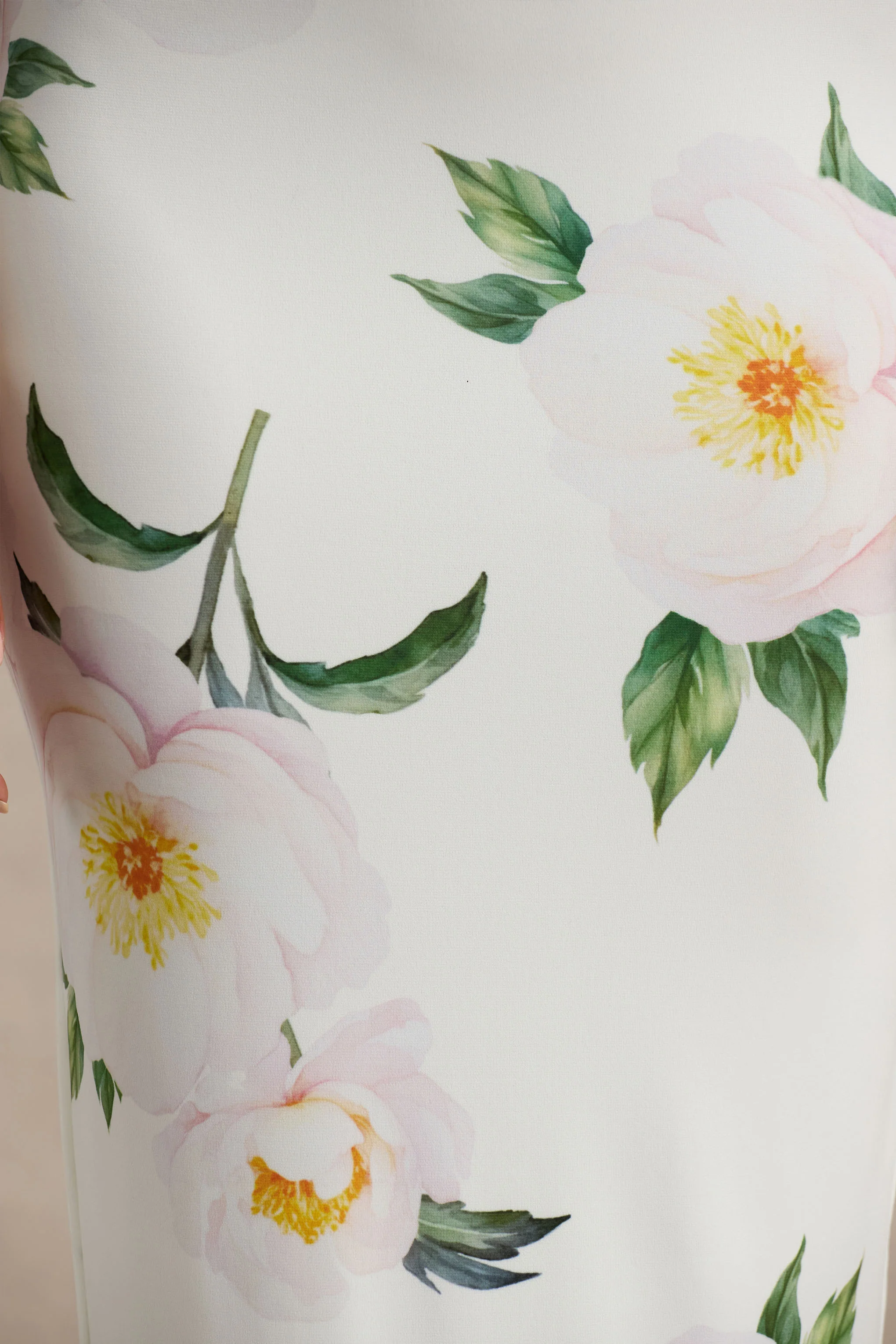 Capri | White Rose Print Bardot-Neck Maxi Dress With Ruched Detailing - Image 7