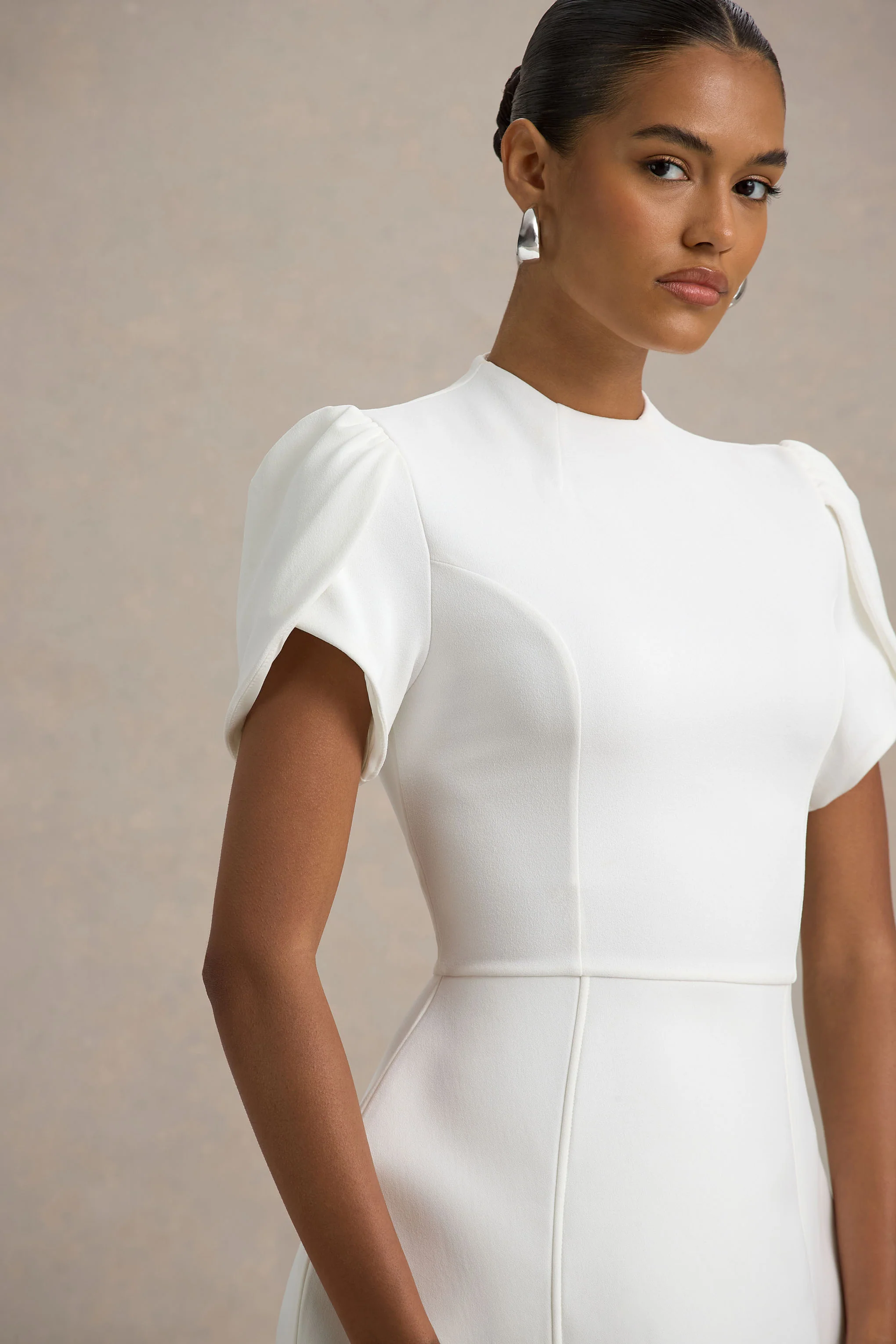 Carabella | White High-Neck Short-Sleeve Mini Dress - Image 6