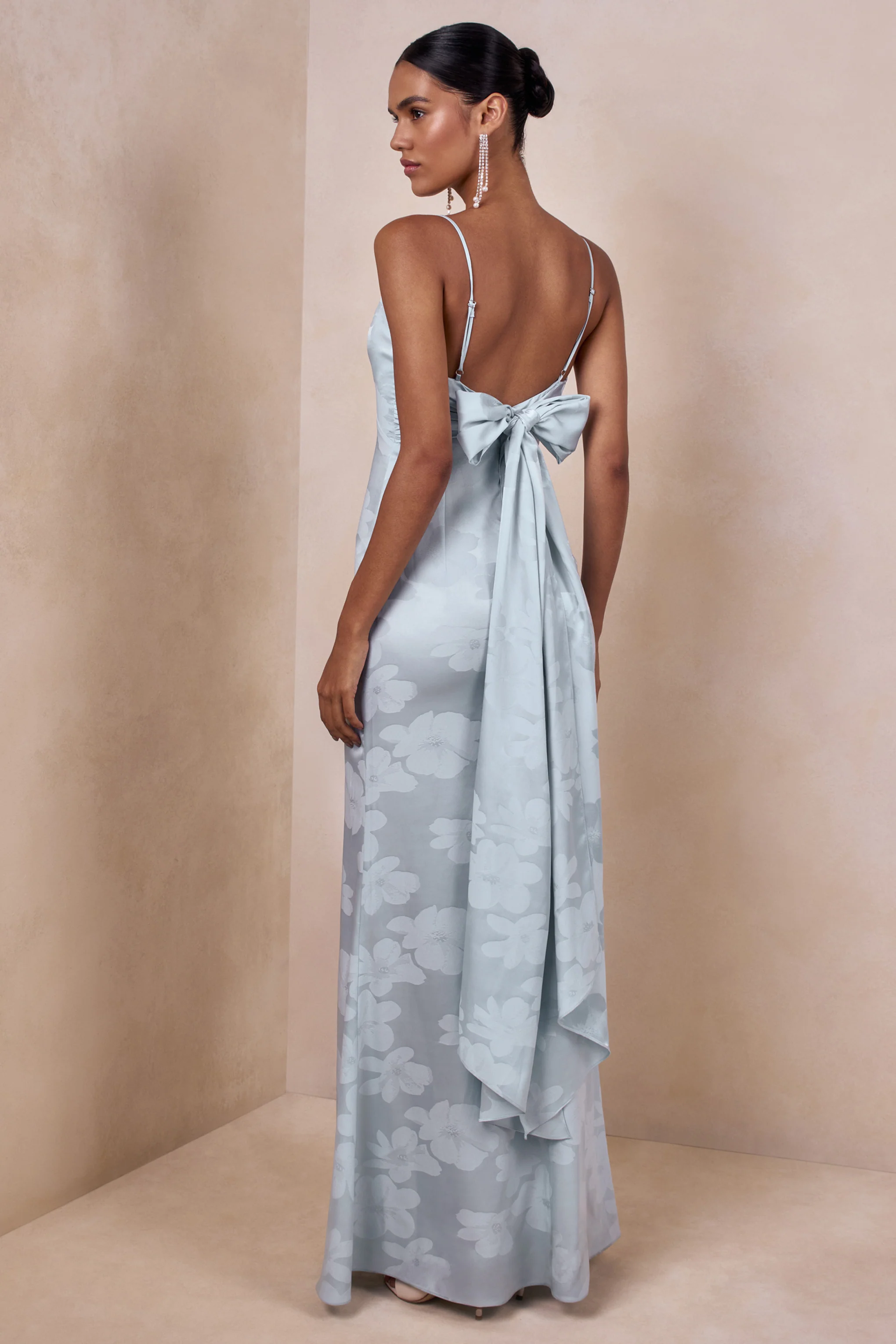 Carelle | Powder Blue Satin Plunge-Neck Maxi Dress With Asymmetric Drop-Waist - Image 2