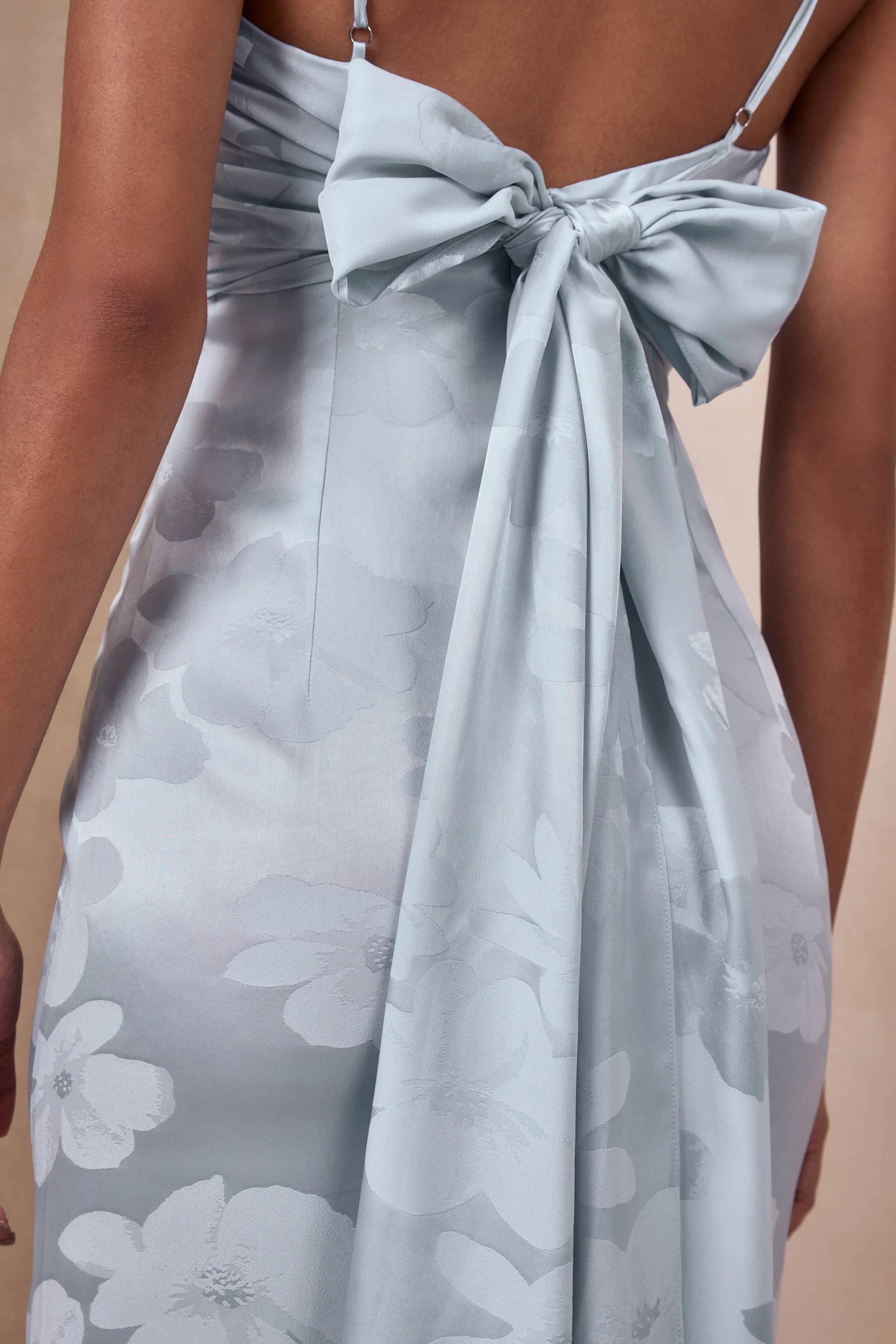 Carelle | Powder Blue Satin Plunge-Neck Maxi Dress With Asymmetric Drop-Waist - Image 9