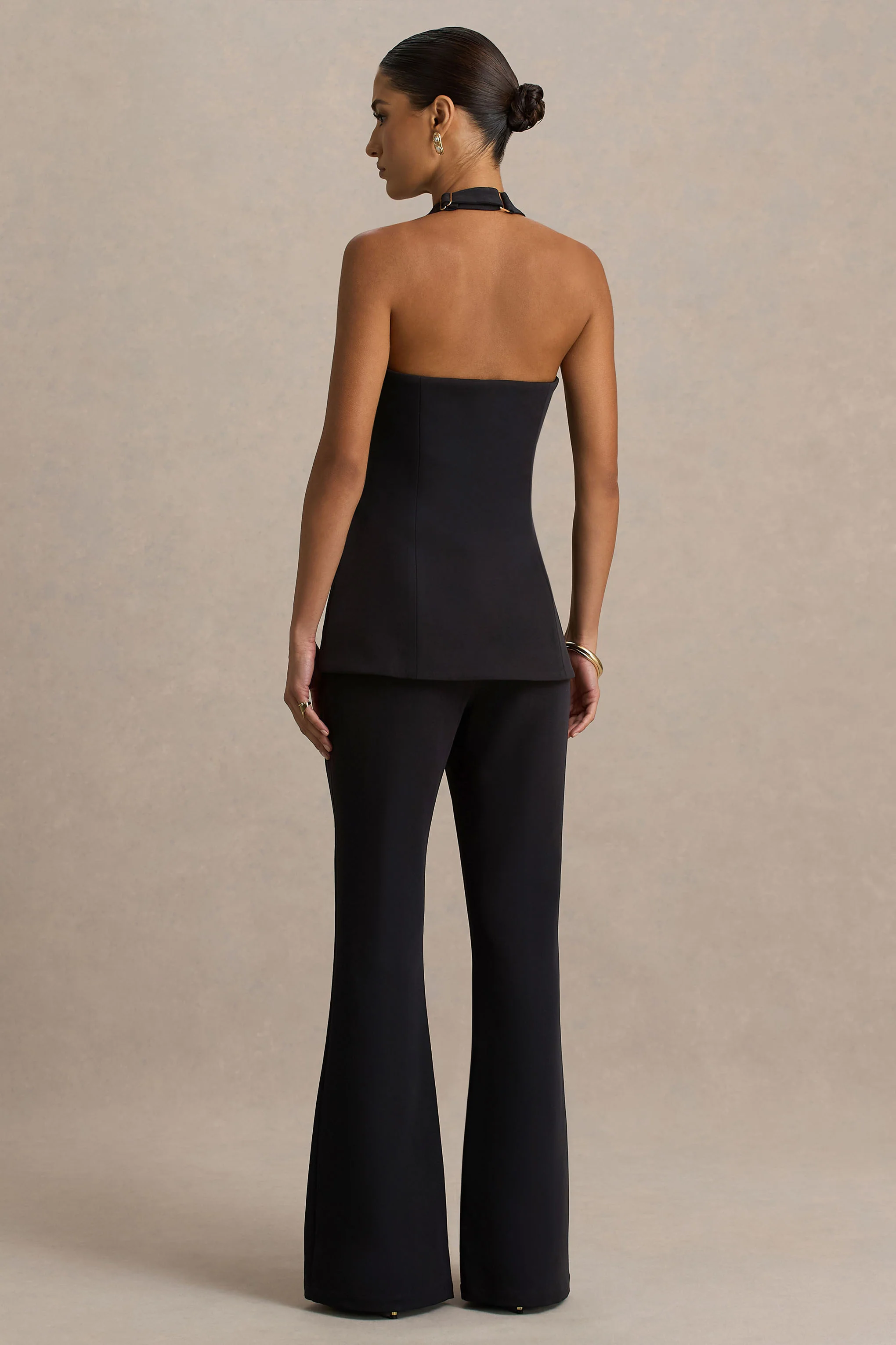 Carina | Black Flared-Leg Tailored Trousers - Image 2