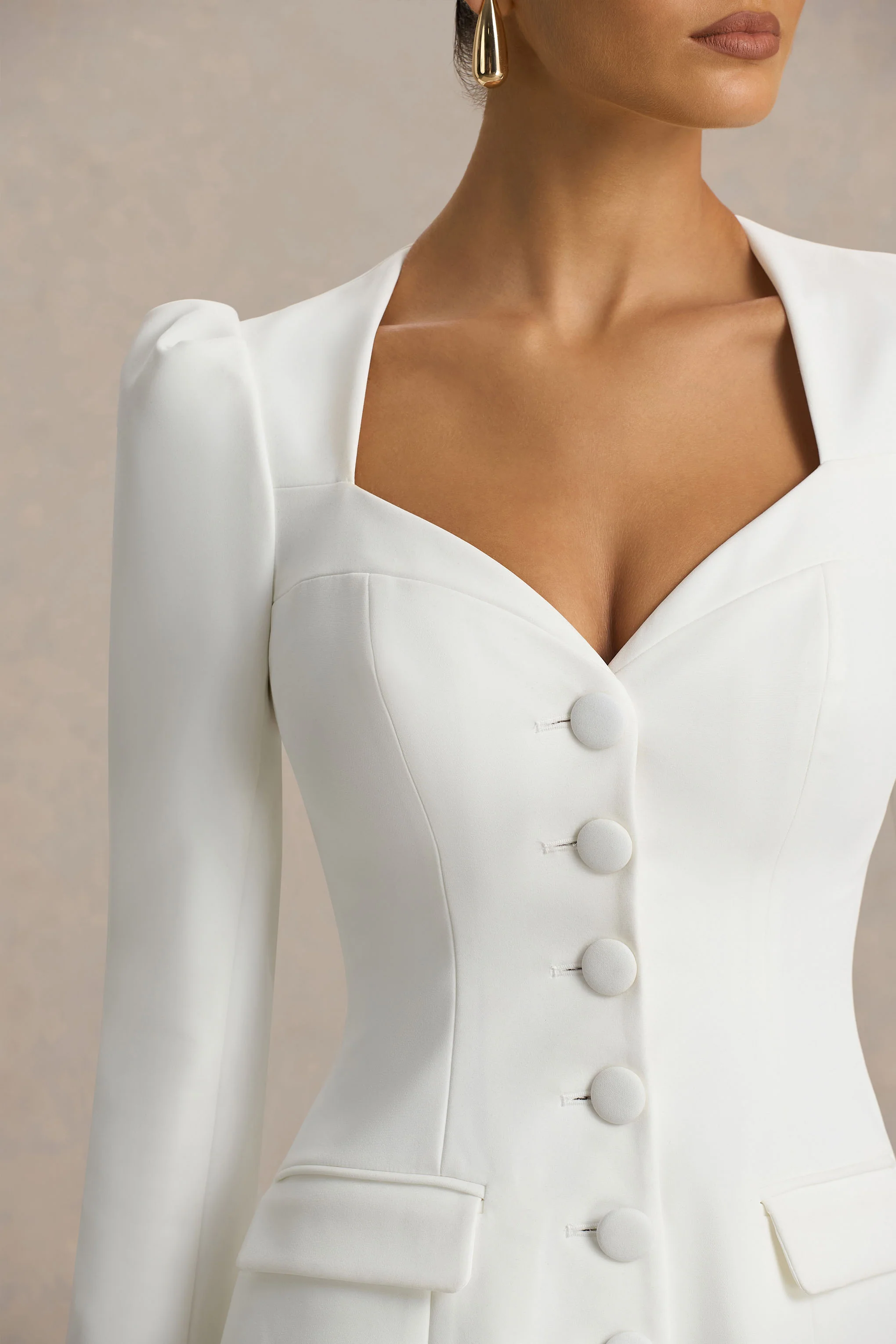 Carmen | White Sweetheart-Neck Tailored Mini Dress - Image 4