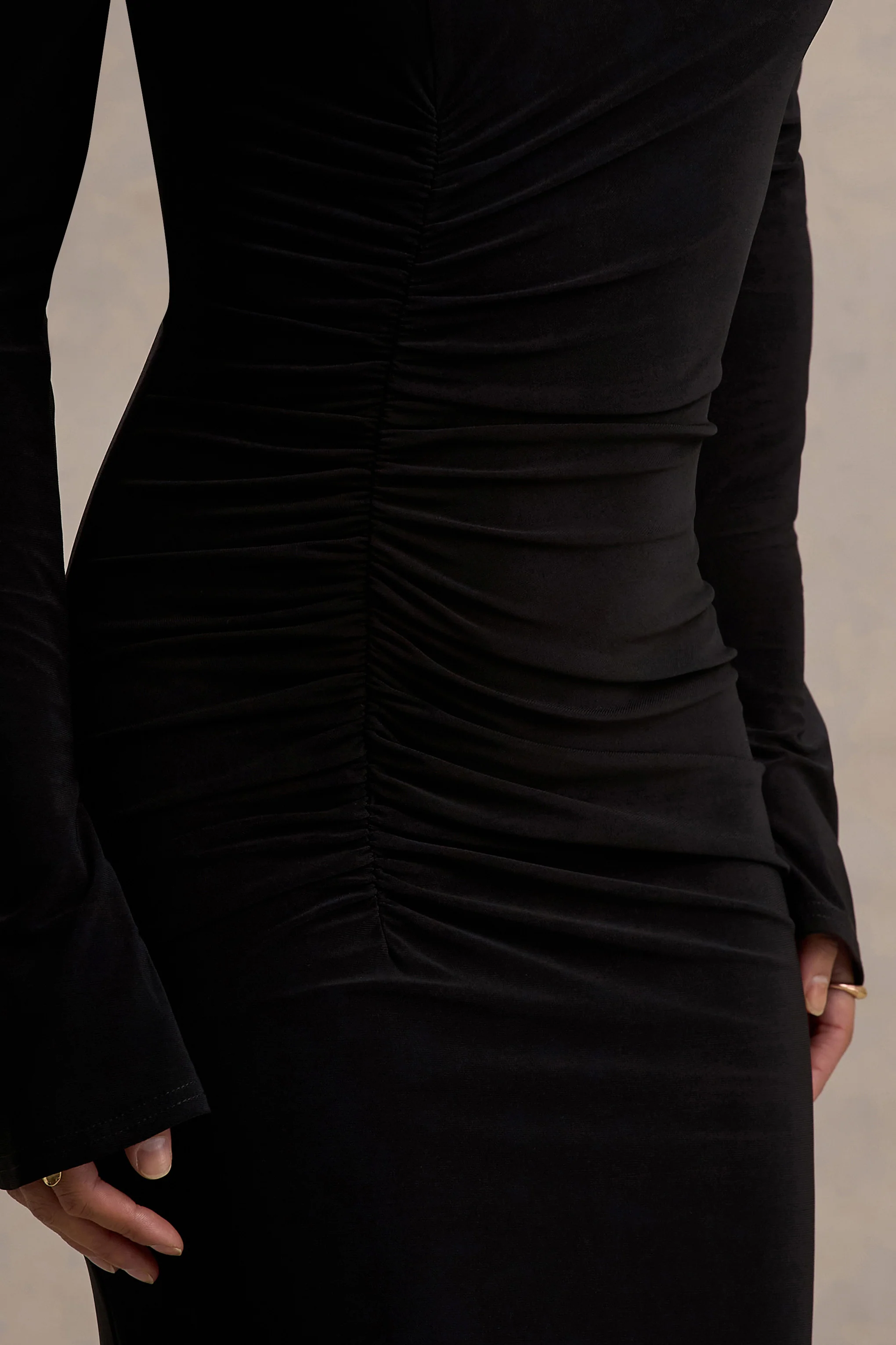 Cassandra | Black High-Neck Long-Sleeve Midi Dress - Image 6
