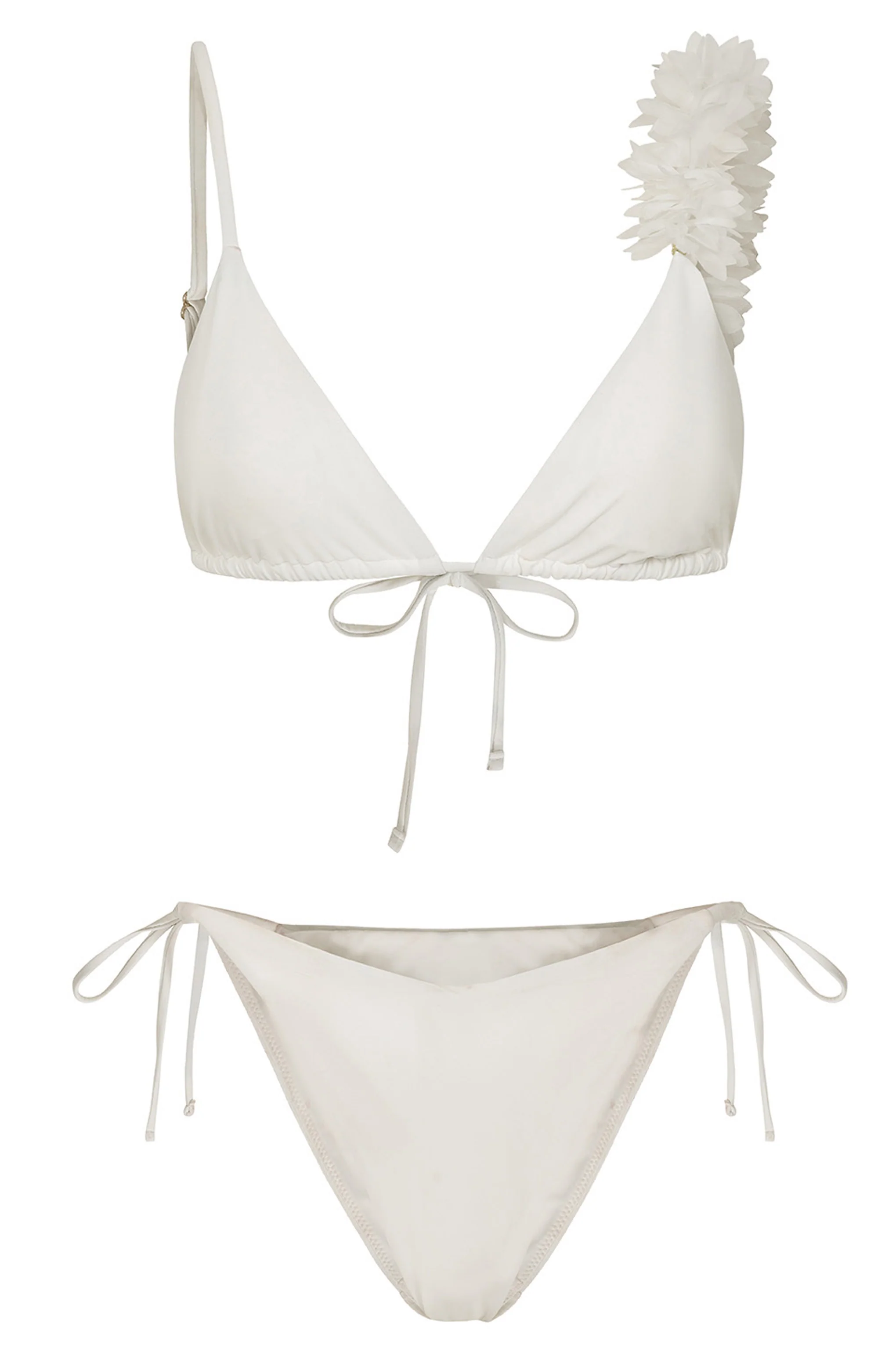 Cassia | White Triangle Flower Trimmed Bikini Top - Image 6