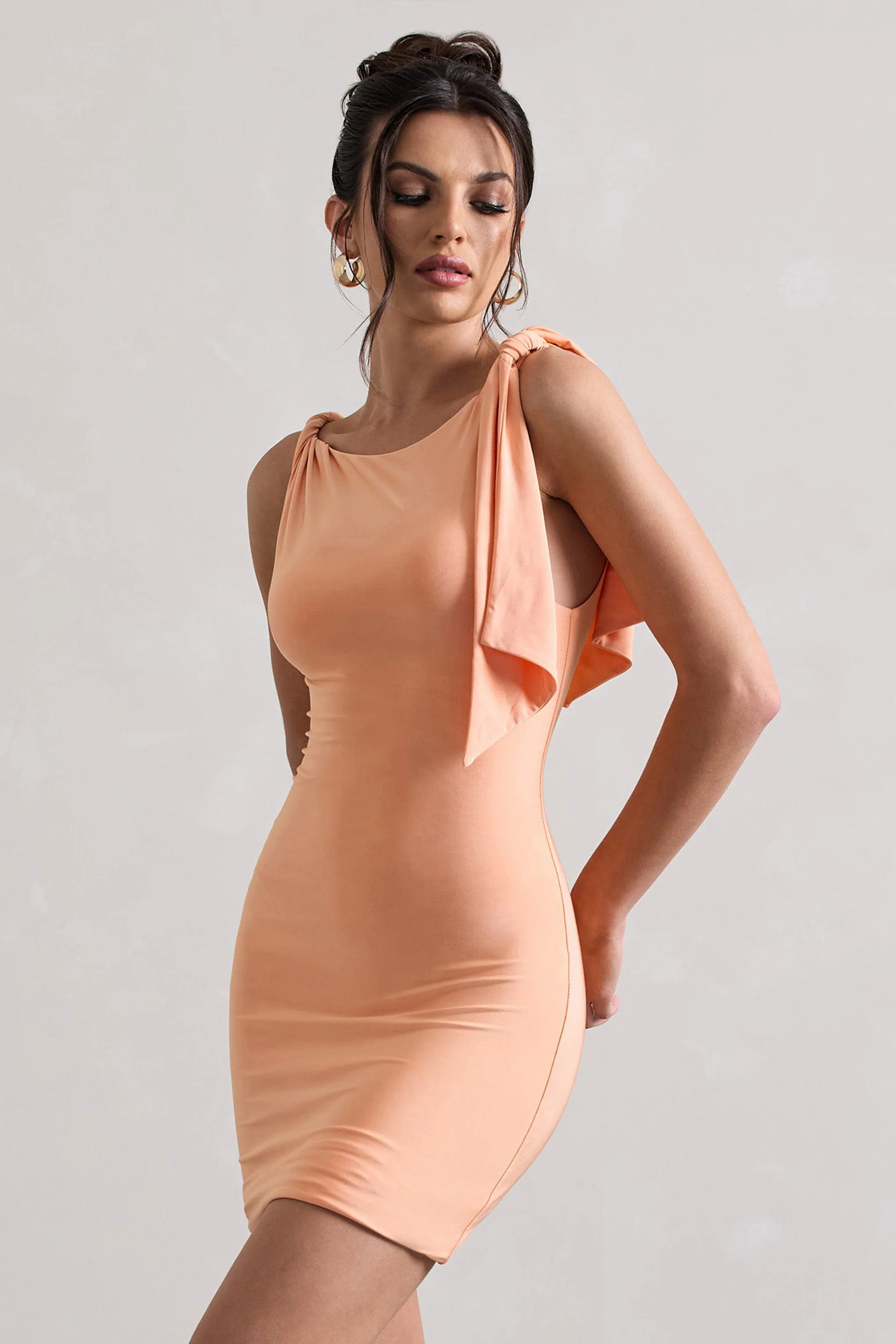 Cassie | Coral Twisted Knot Mini Dress - Image 4