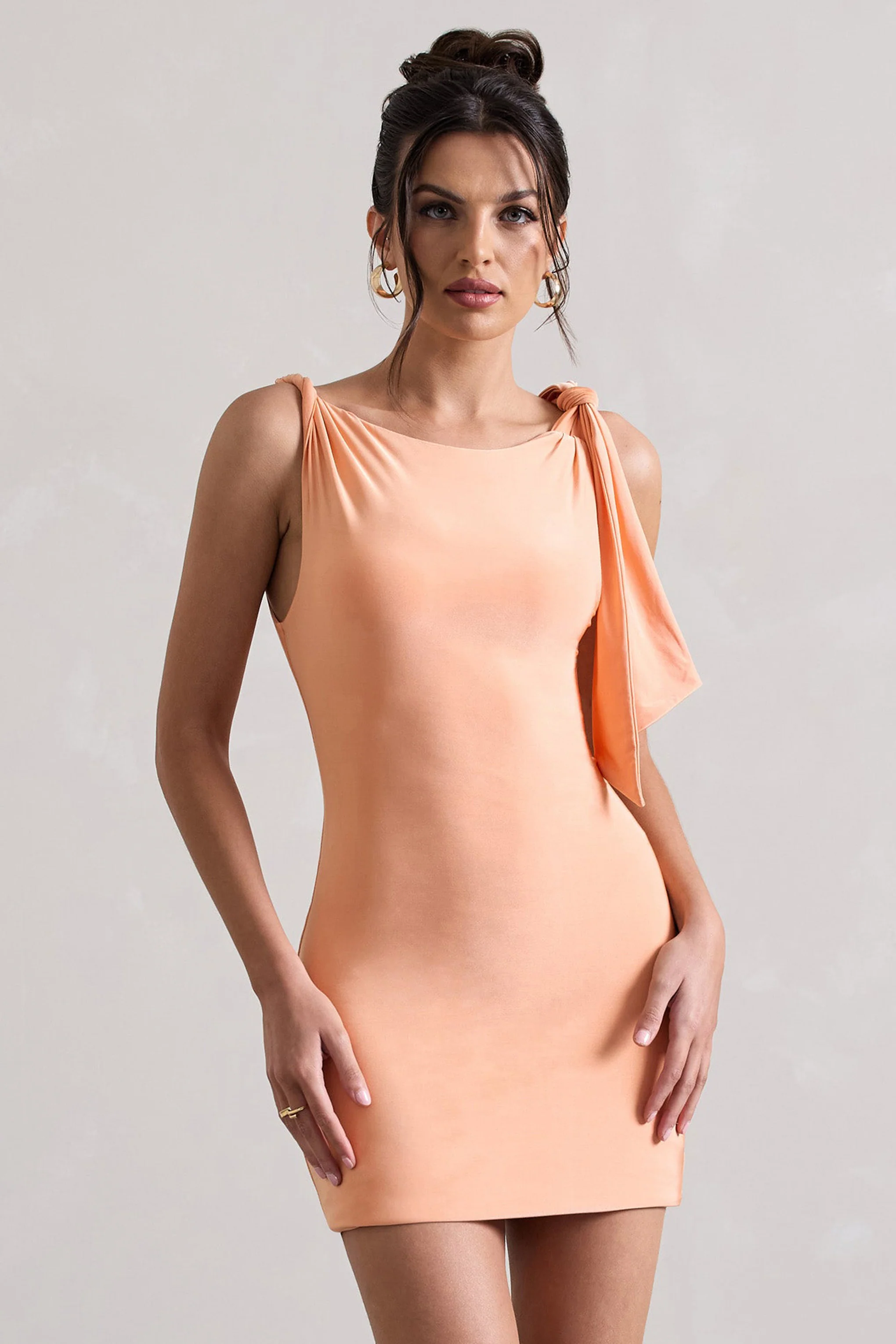 Cassie | Coral Twisted Knot Mini Dress - Image 5