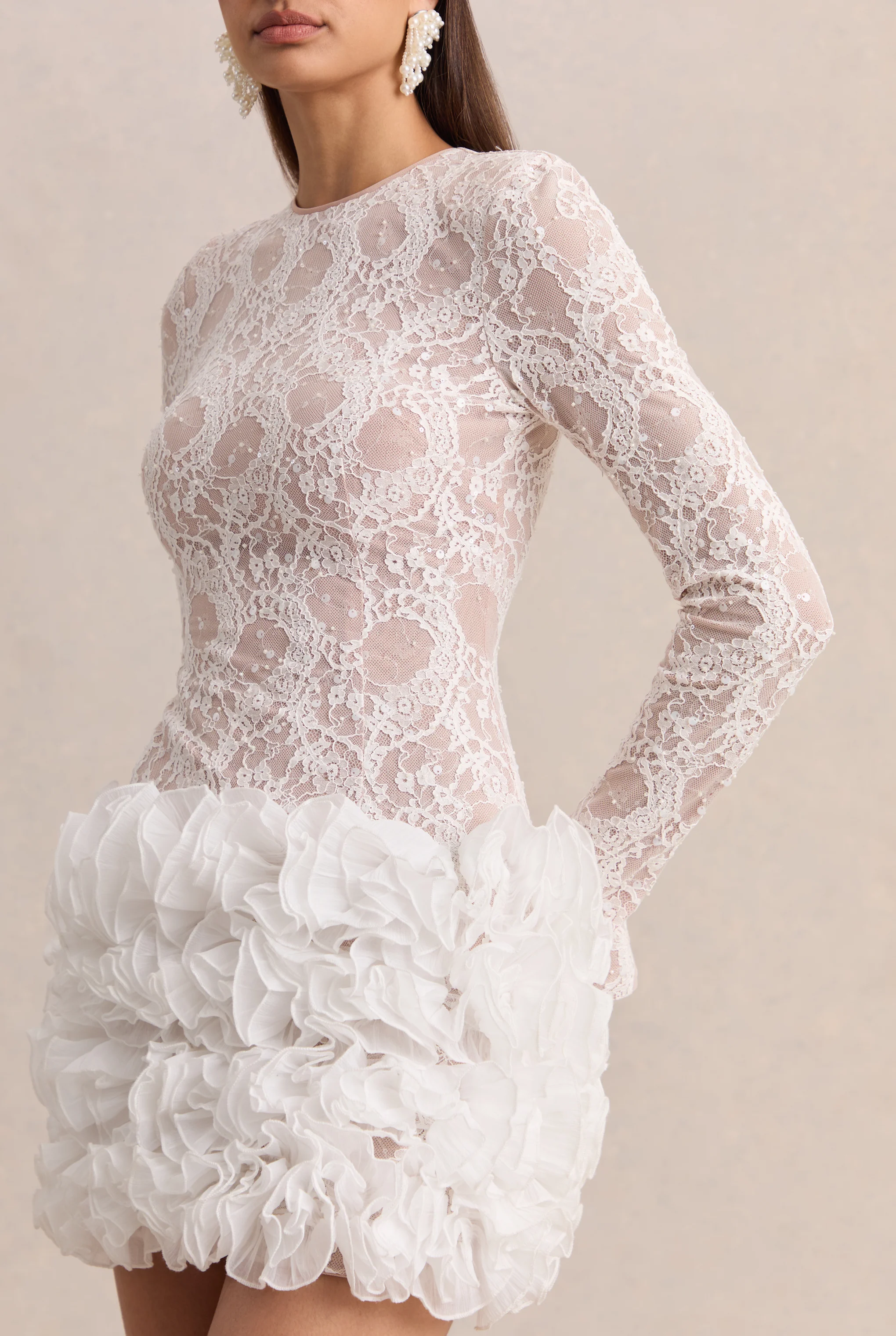 Cecilia | White Crew-Neck Mini Dress With Ruffled Skirt - Image 4
