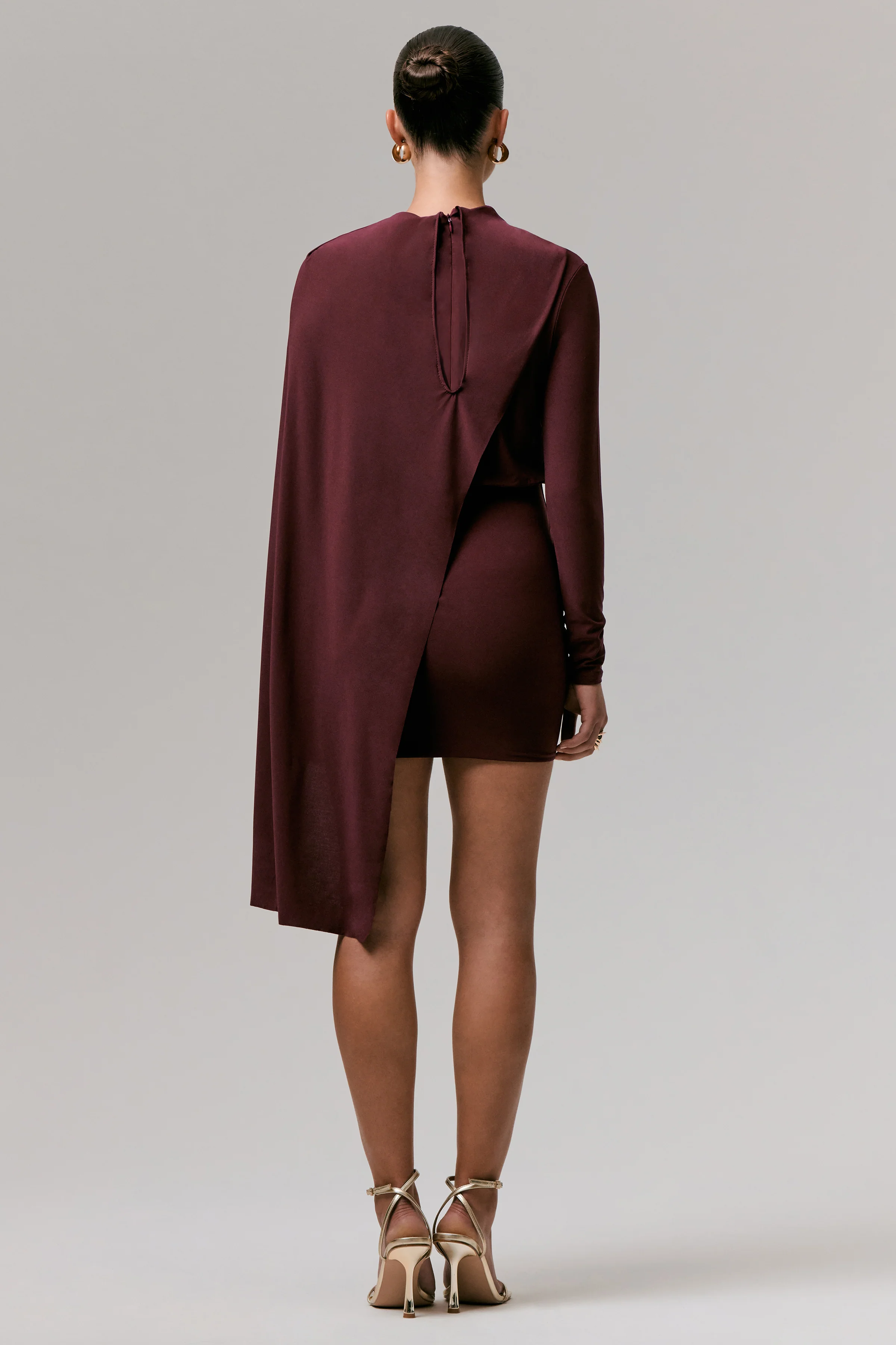 Celeste | Burgundy Long-Sleeve Mini Dress With Cape Sleeve - Image 2