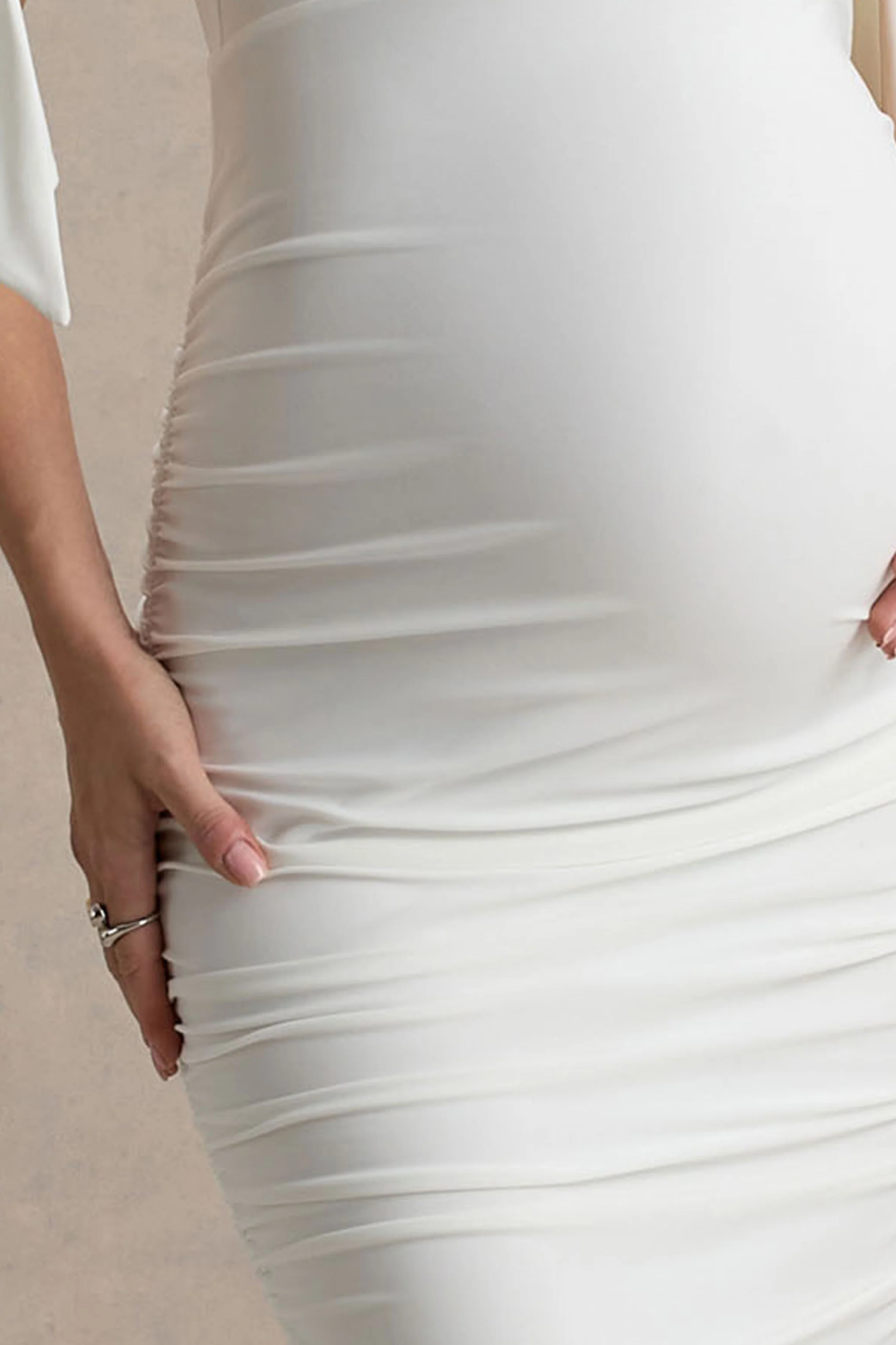 Chandelier | White Bardot Maternity Midi Dress With Bow Details - Image 6