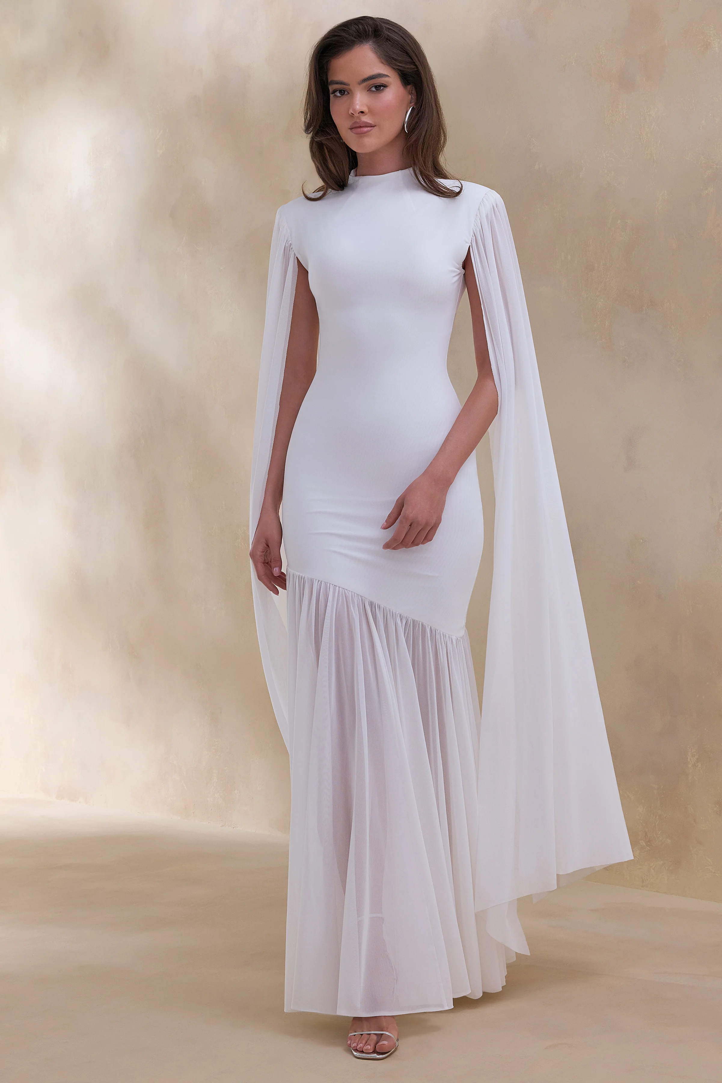 Chantelle | White High-Neck Maxi Dress With Drop-Waist And Cape-Sleeves - Image 4