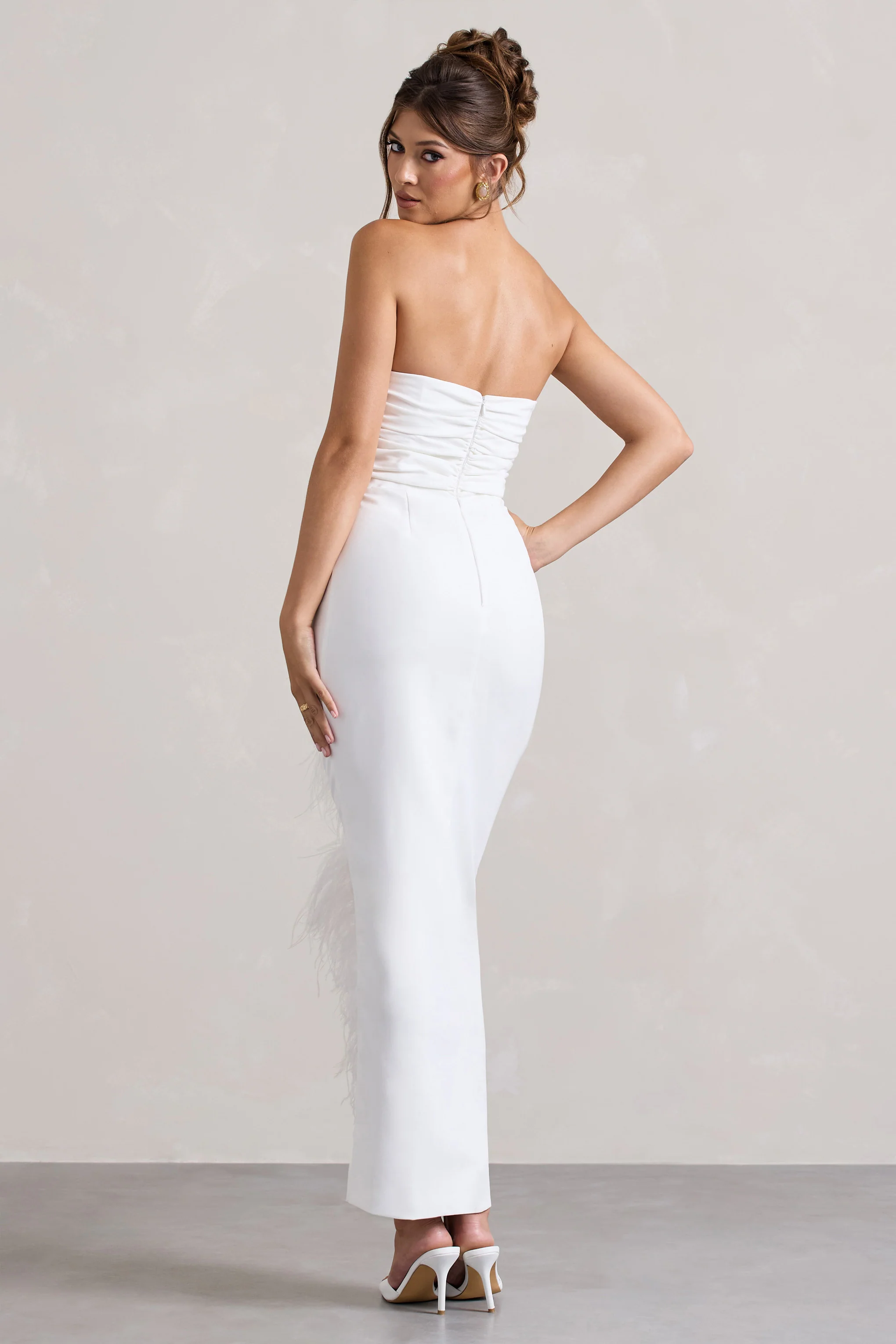 Chosen | White Bandeau Wrap Maxi Dress With Feather Trim - Image 2