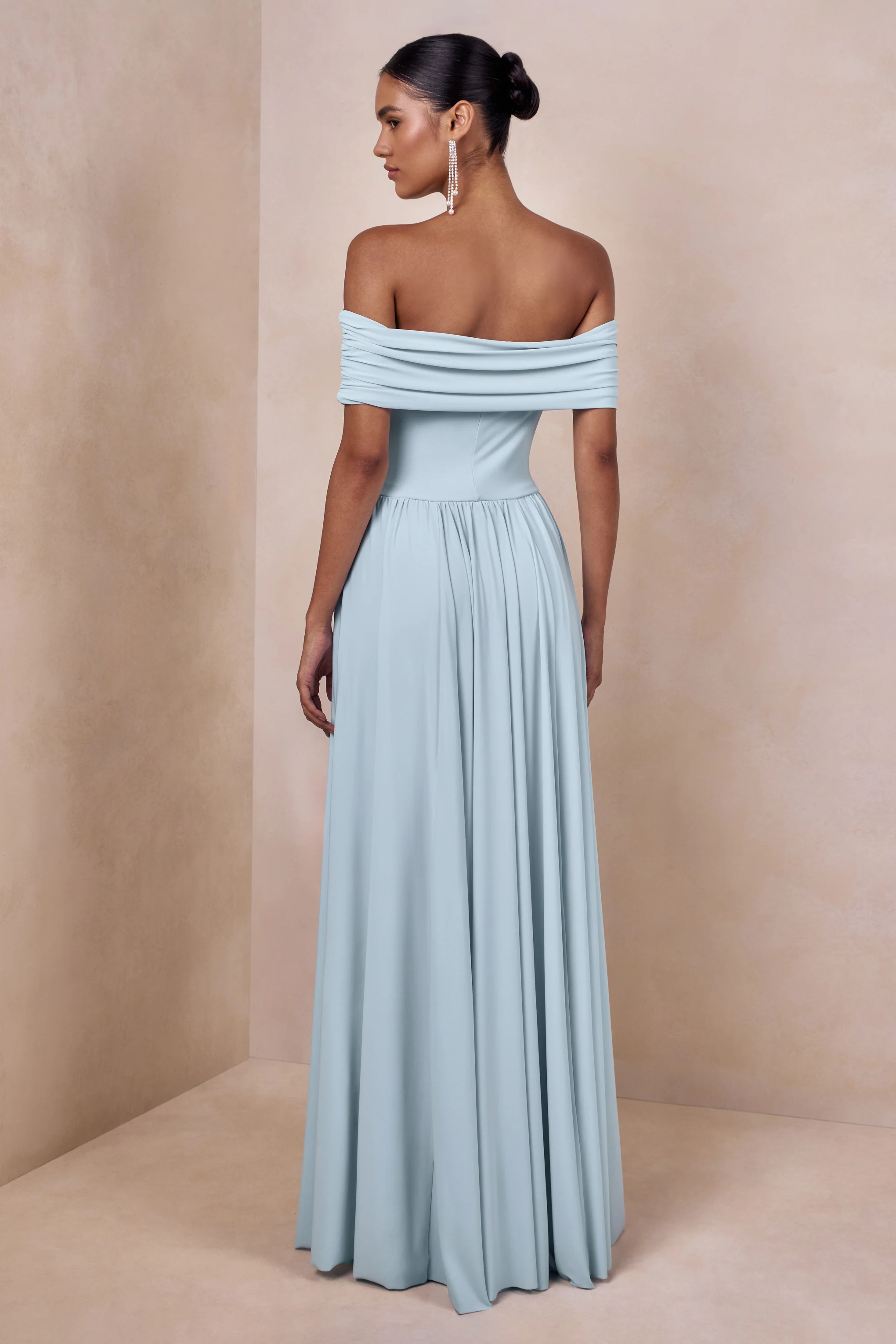 Cindie | Powder Blue Bardot-Neck Maxi Dress - Image 2