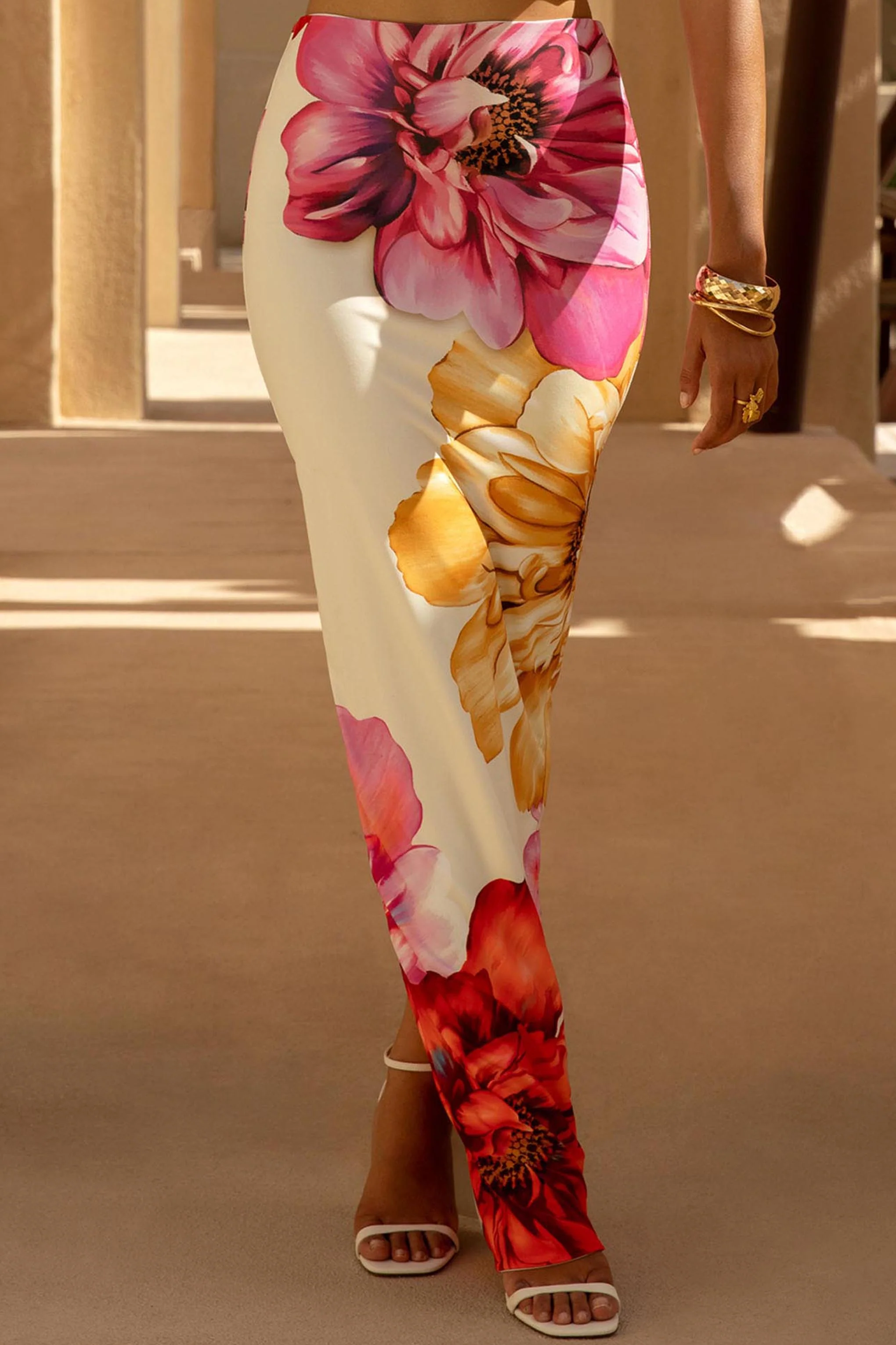 Clara | Large Multi Placement Floral Print Maxi Skirt - Image 3