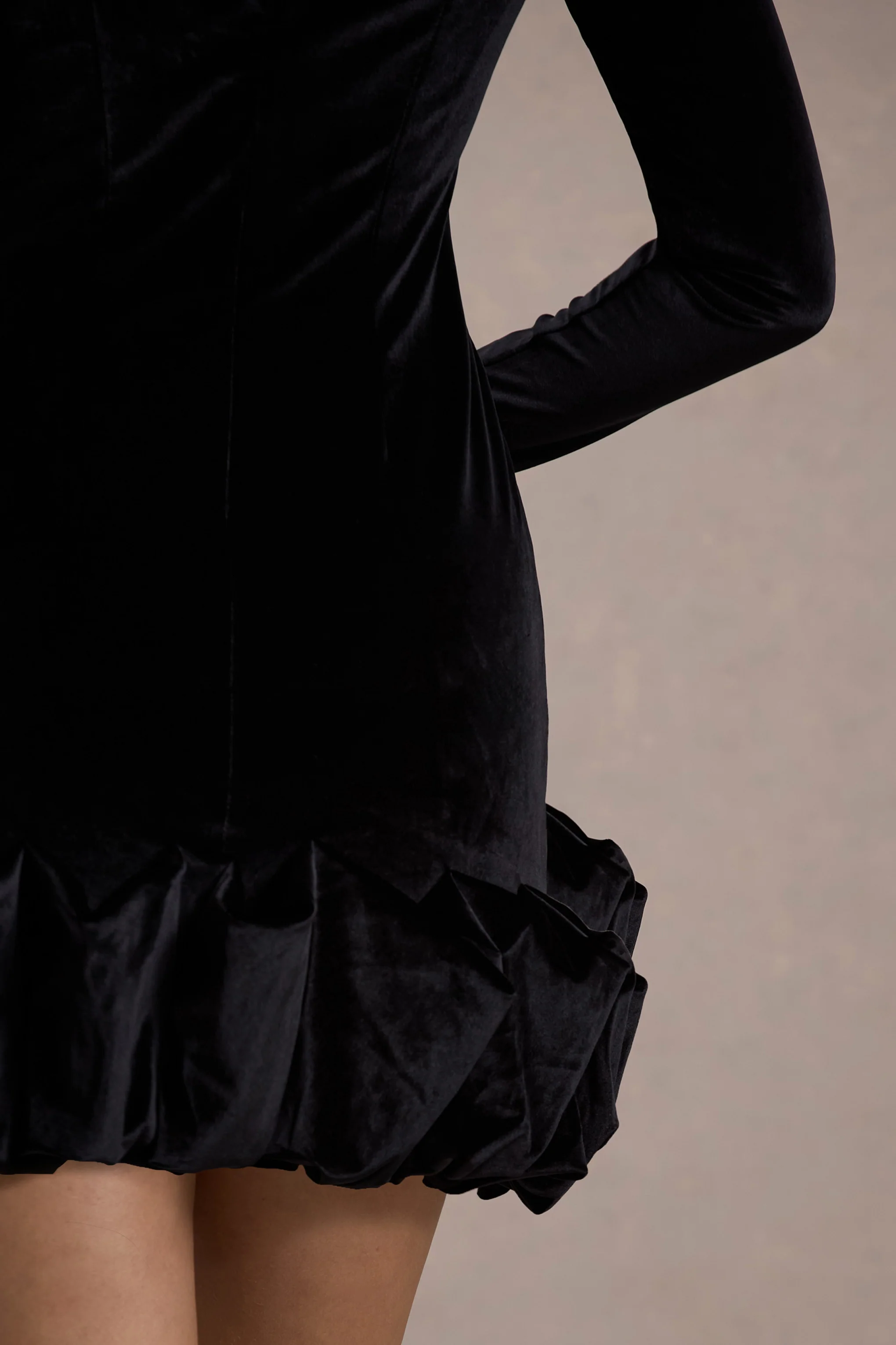 Claudine | Black Velvet Long-Sleeved Ruffled Mini Dress - Image 6